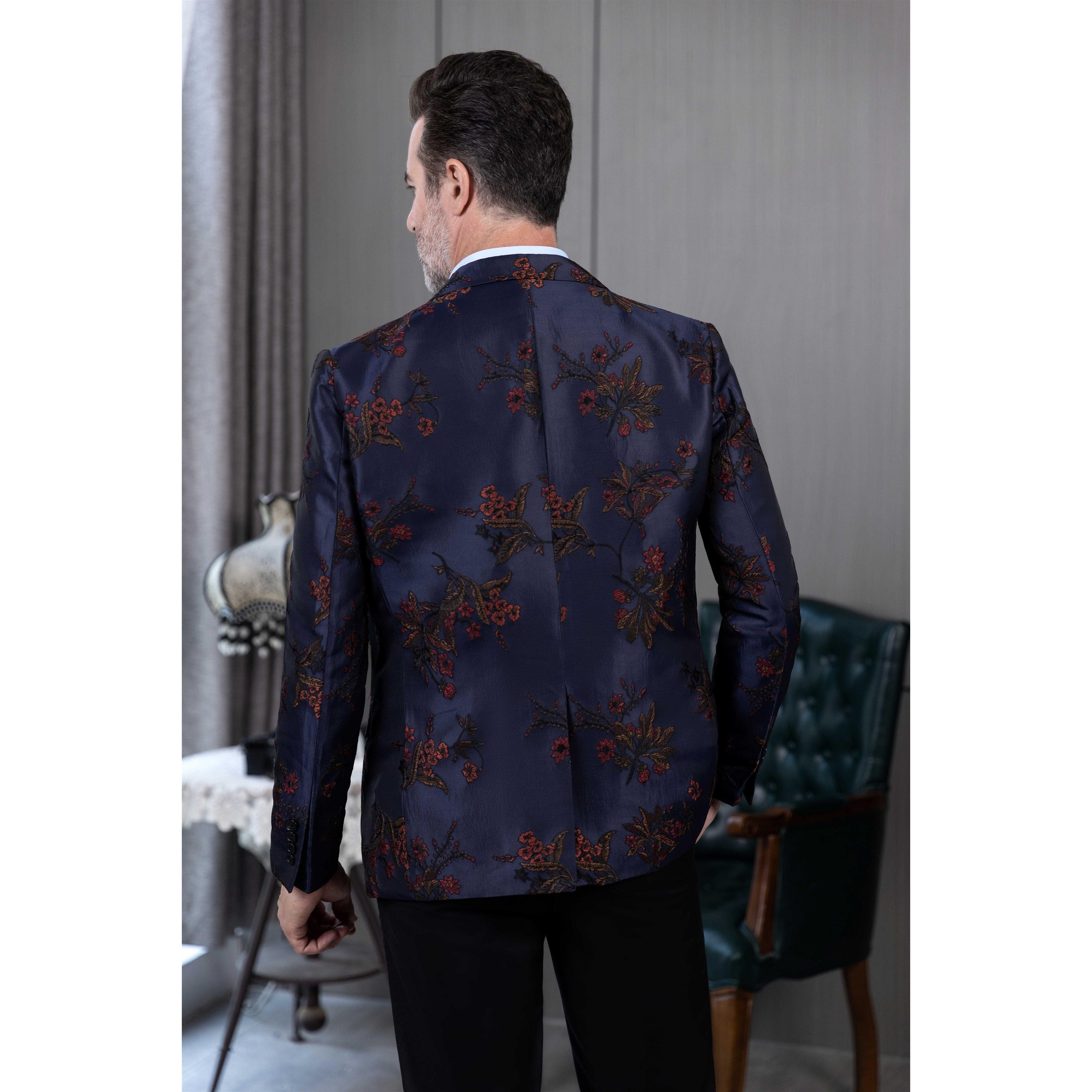 ceehuteey Men's Suit Patterned Peak Lapel 3 Piece Business Tuxedos For Wedding Party (Blazer + Vest + Pants)