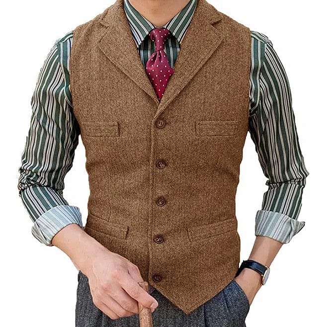 ceehuteey Men's Suit Vest Herringbone Notch Lapel Waistcoat