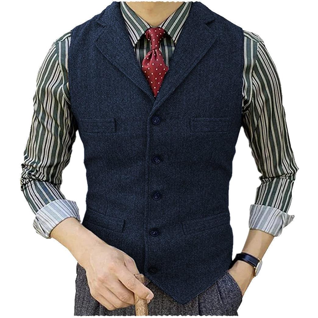 ceehuteey Men's Suit Vest Herringbone Notch Lapel Waistcoat
