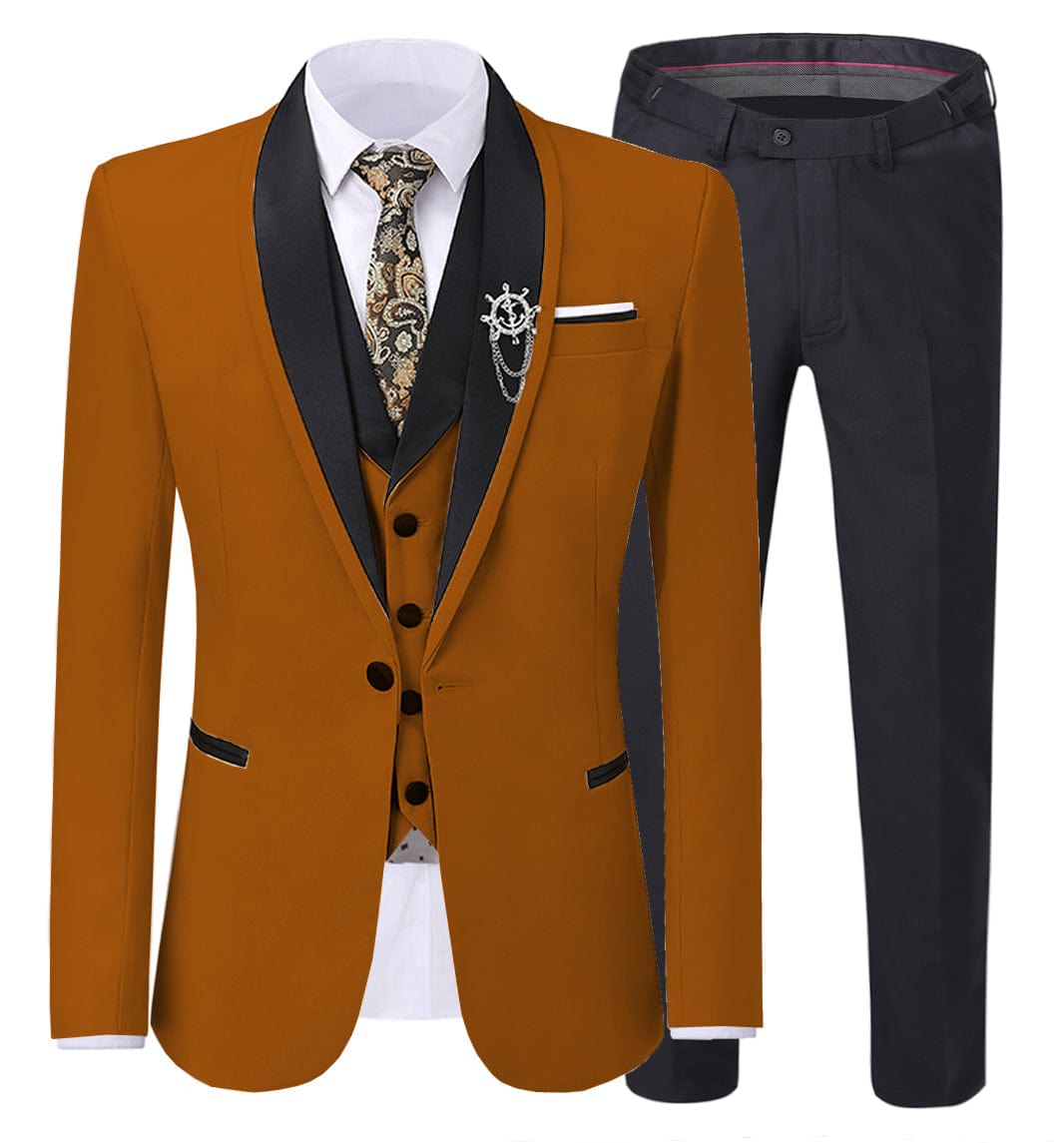 ceehuteey Men's Suits Slim Fit 3 Pieces Notch Lapel For Wedding (Blazer+Vest+Black Pant)