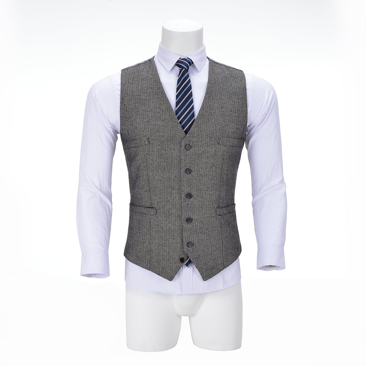 ceehuteey Men's Tweed Herringbone Paneled Satin Vest Slim Fit Waistcoat