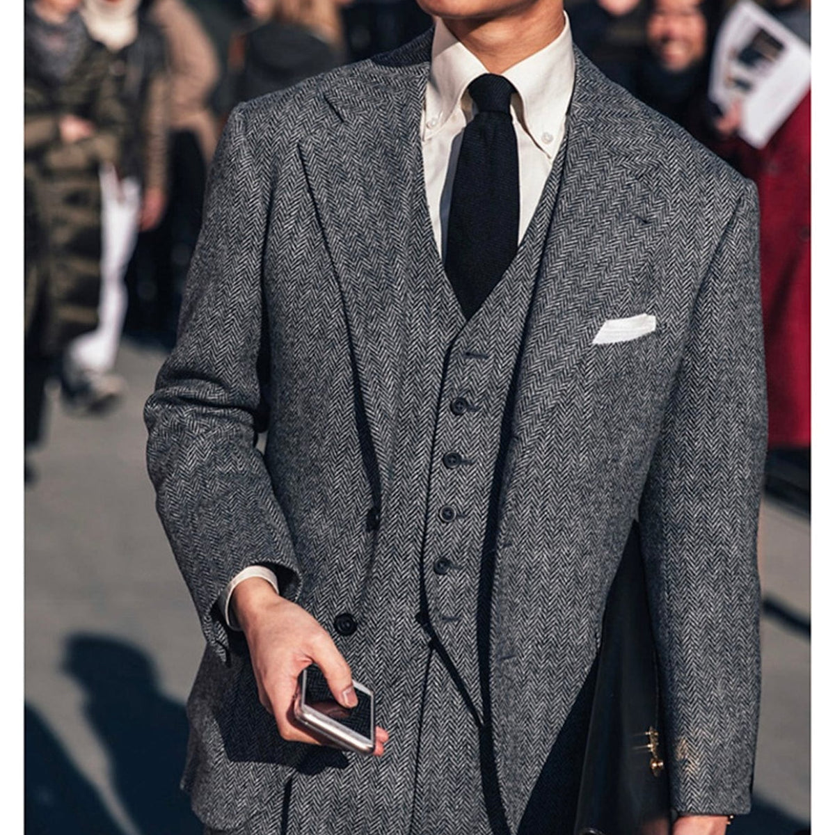 Suit Mens Tweed Herringbone Blazer Black Herringbone Tweed