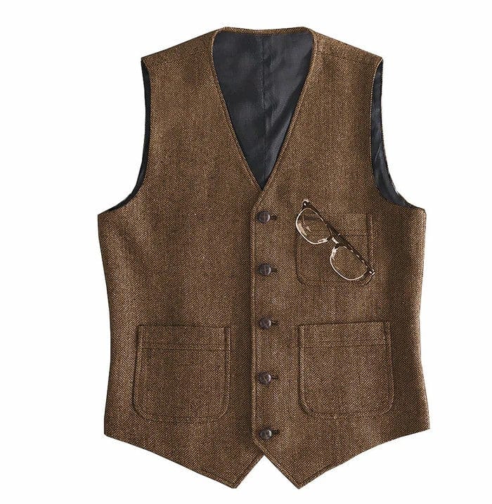 ceehuteey Men's Tweed Herringbone Vintage V Neck Waistcoat