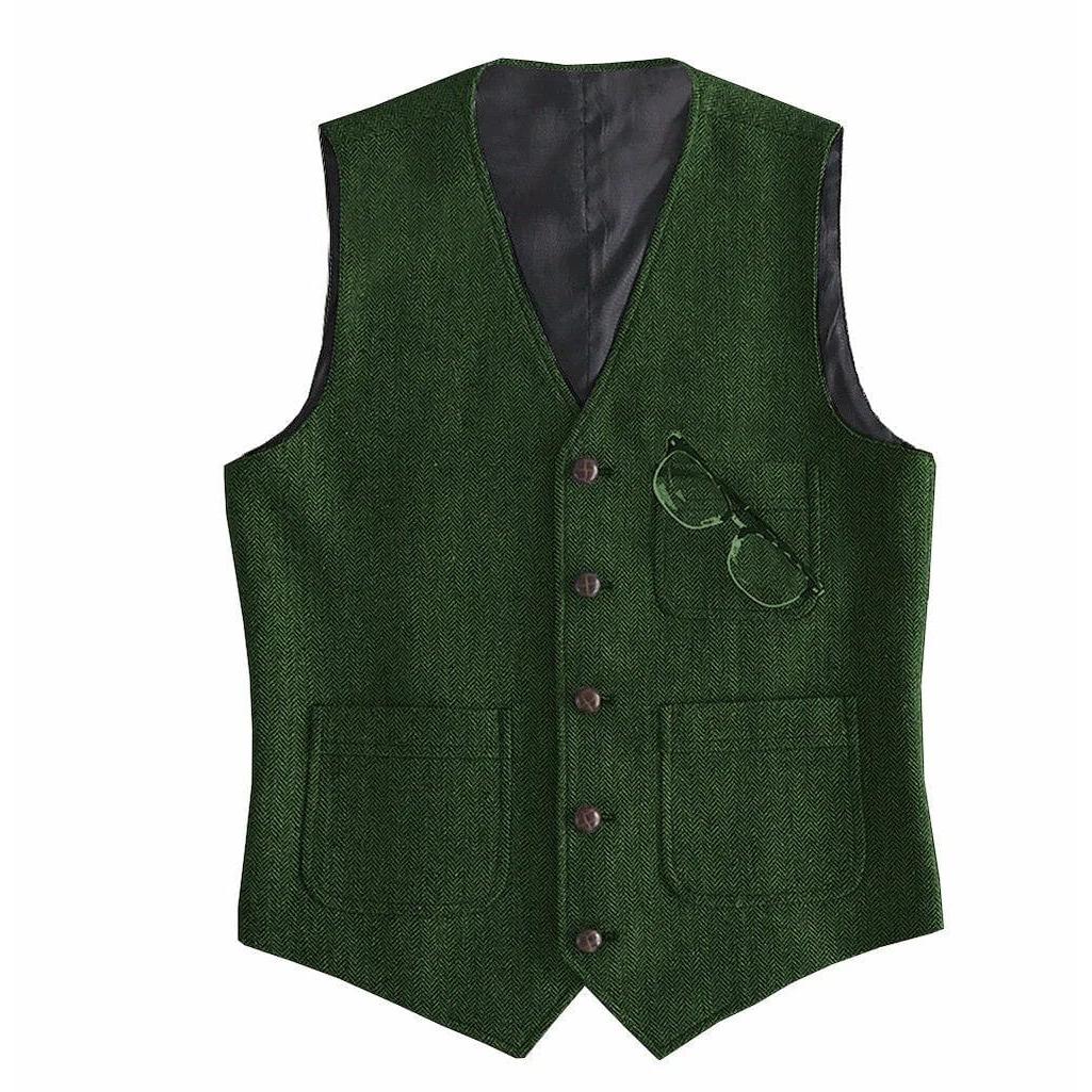 ceehuteey Men's Tweed Herringbone Vintage V Neck Waistcoat