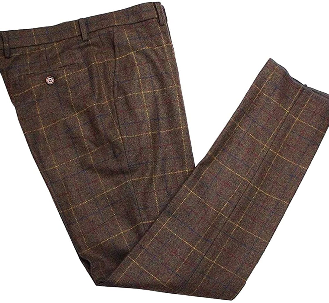 ceehuteey Men's Tweed Plaid Classic Wool Suit Pants