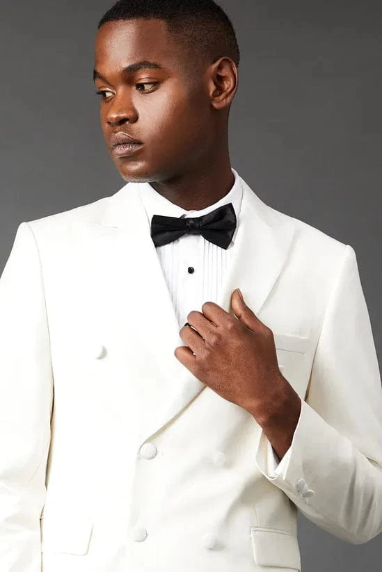 ceehuteey Men's White Peak lapel Double Breasted Tuxedo Jacket