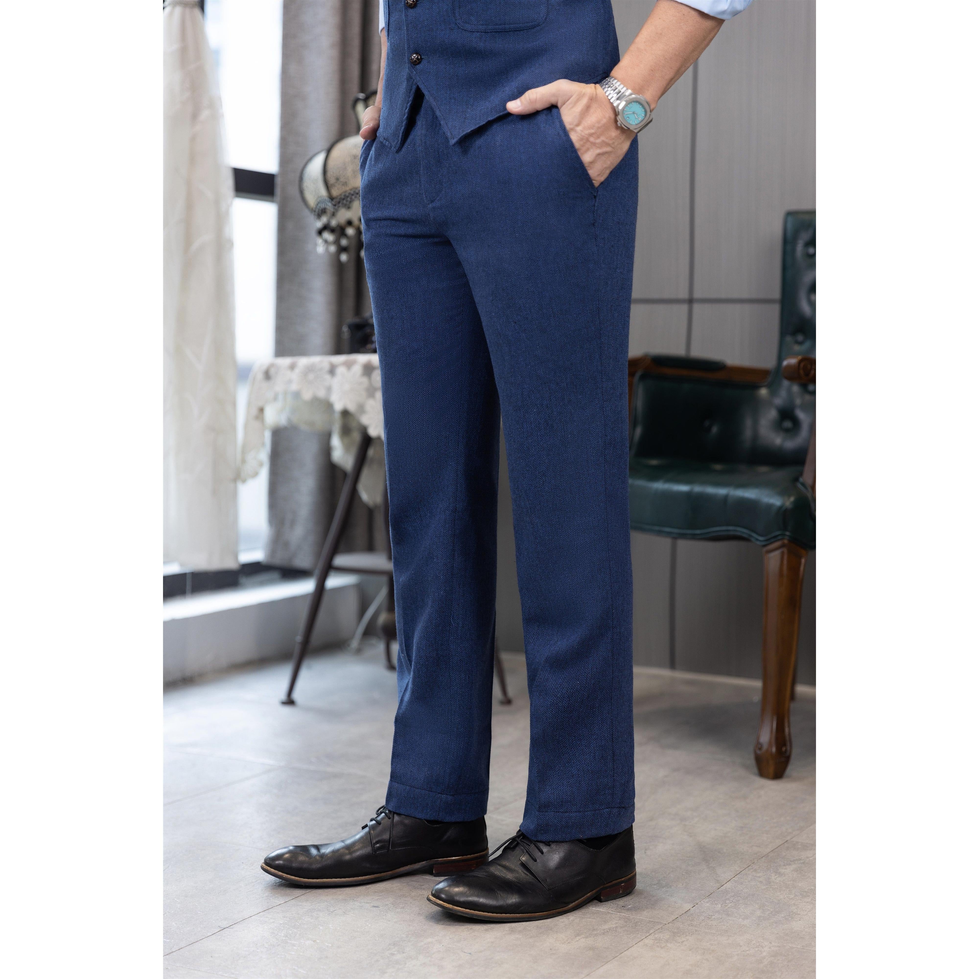 ceehuteey Men's Winter Casual Herringbone Formal Tweed Trousers