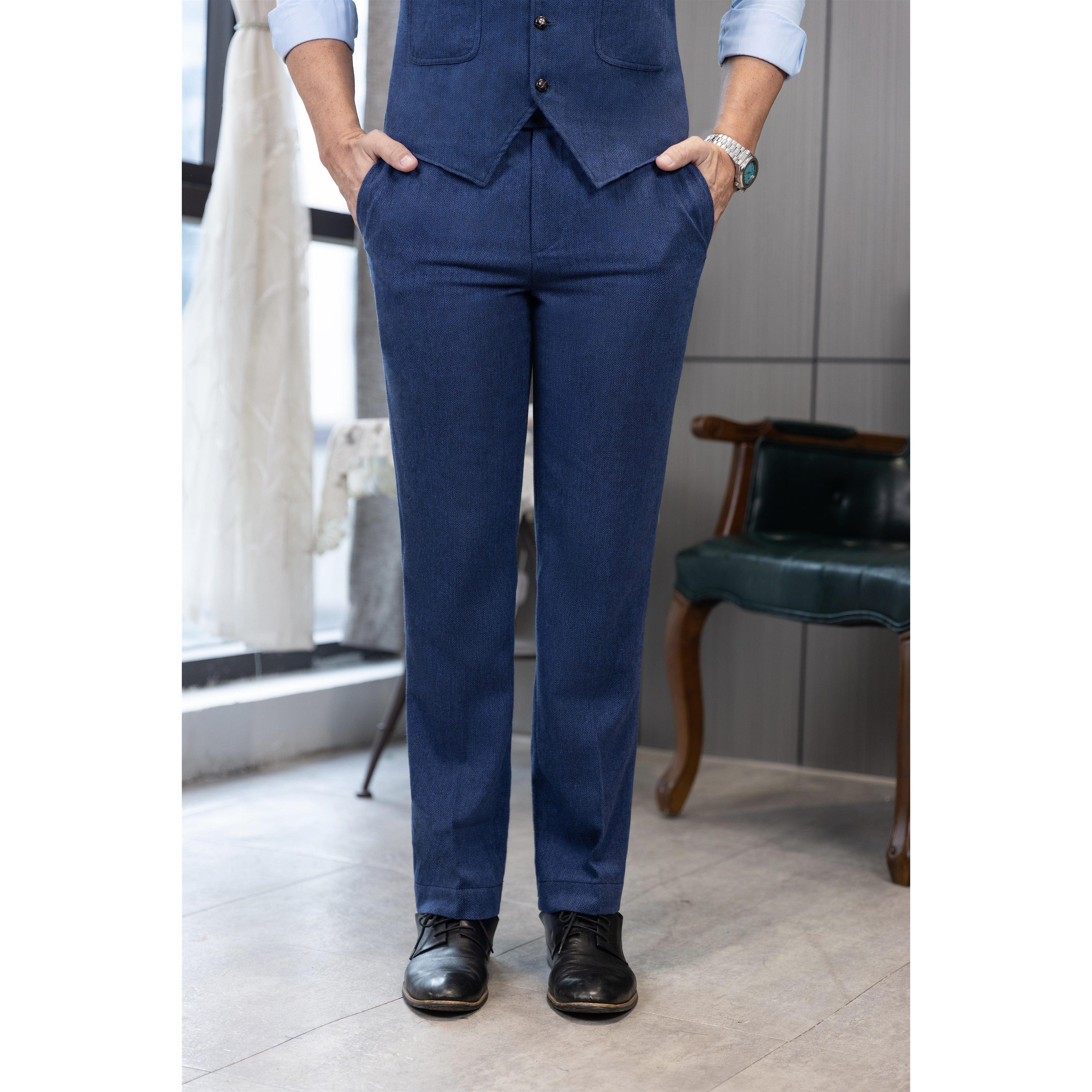 ceehuteey Men's Winter Casual Herringbone Formal Tweed Trousers