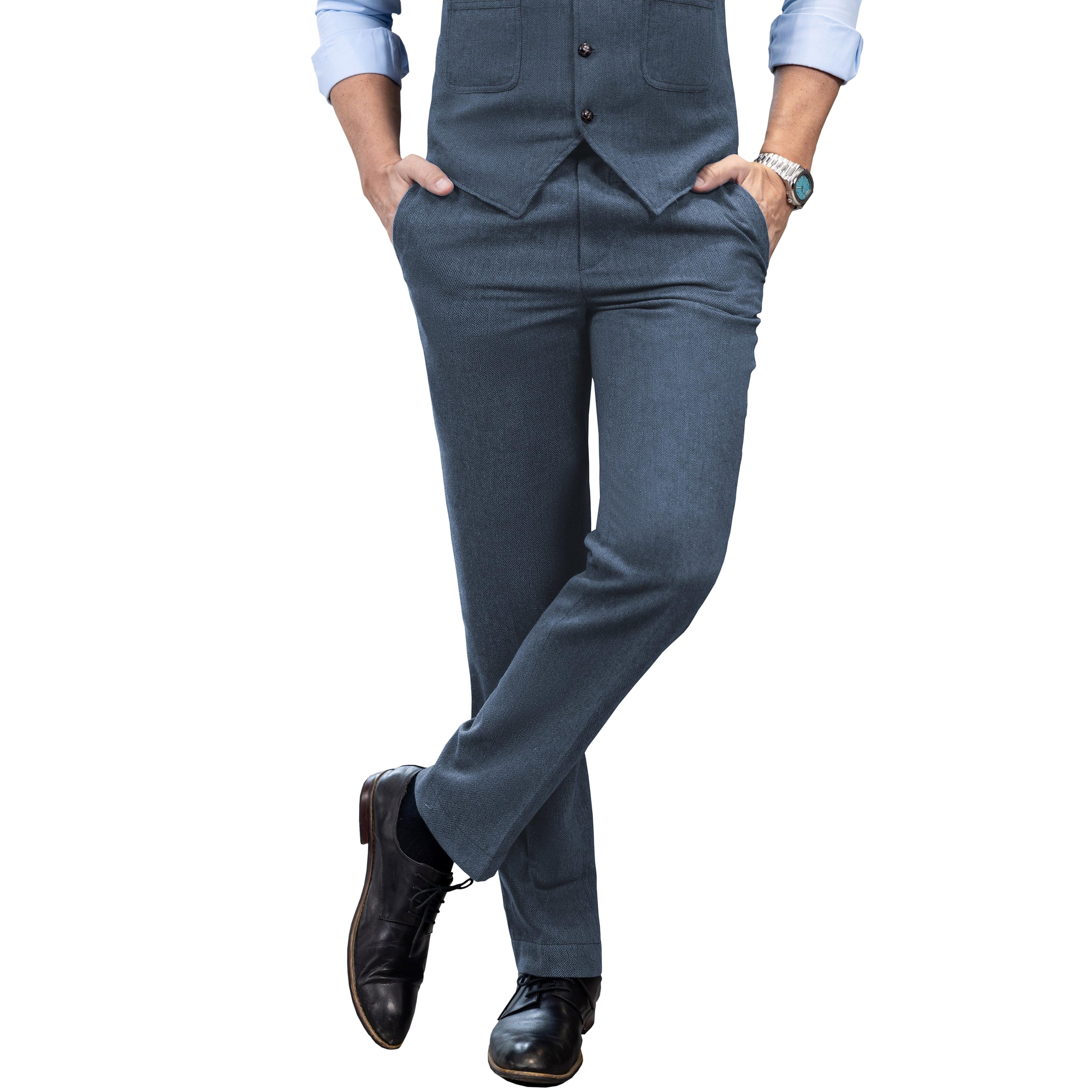 ceehuteey Men's Winter Casual Herringbone Formal Tweed Trousers