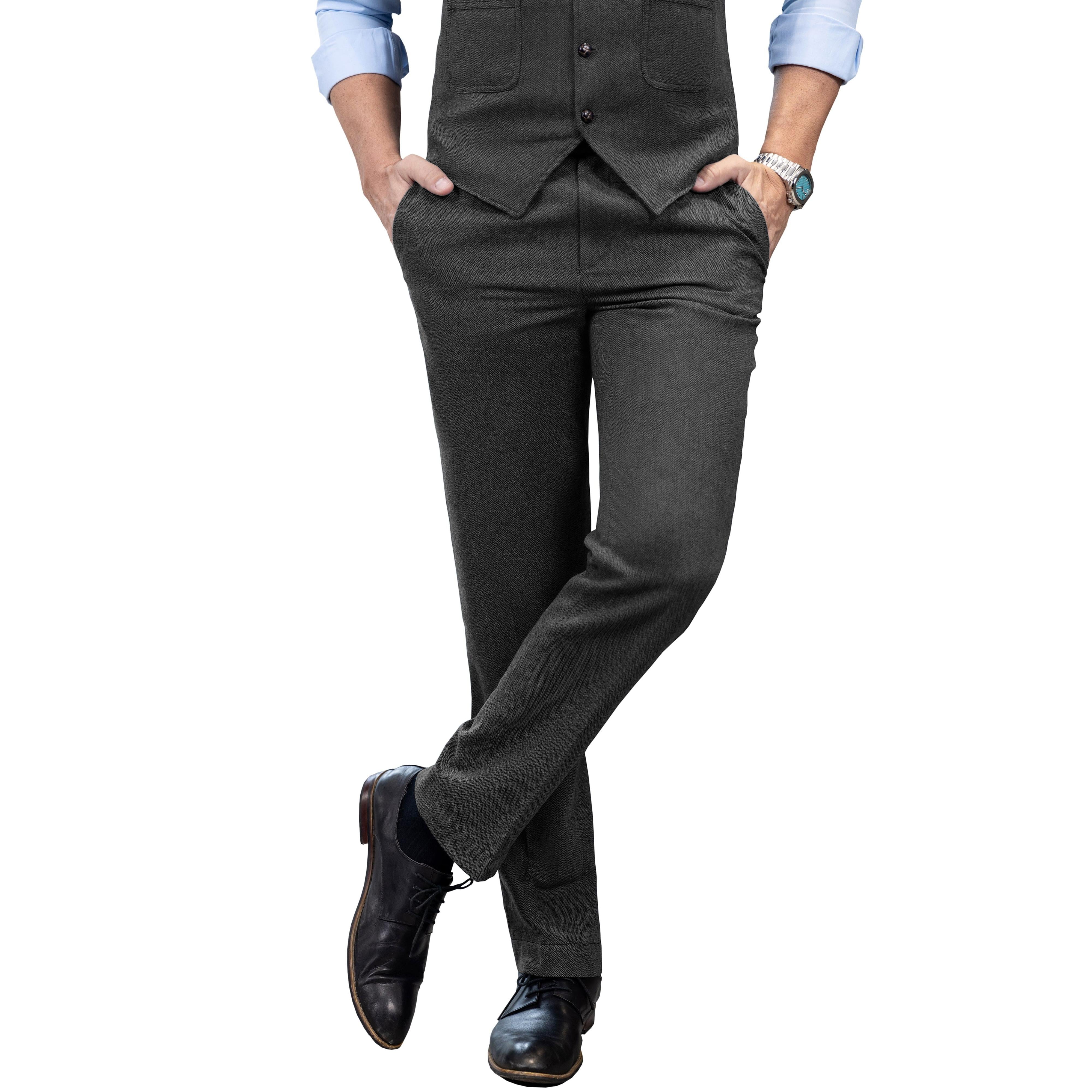 ceehuteey Men's Winter Casual Herringbone Formal Tweed Trousers