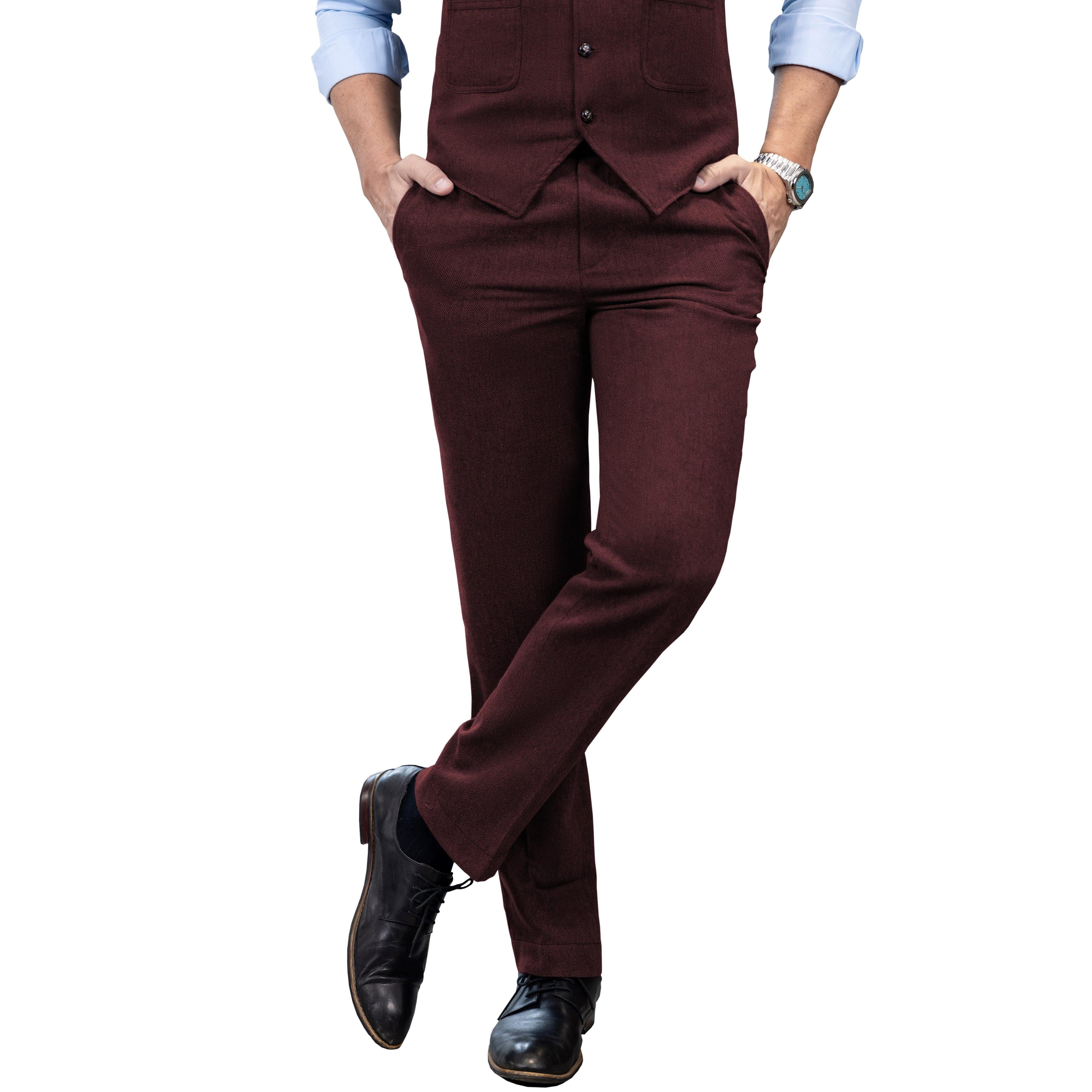 ceehuteey Men's Winter Casual Herringbone Formal Tweed Trousers