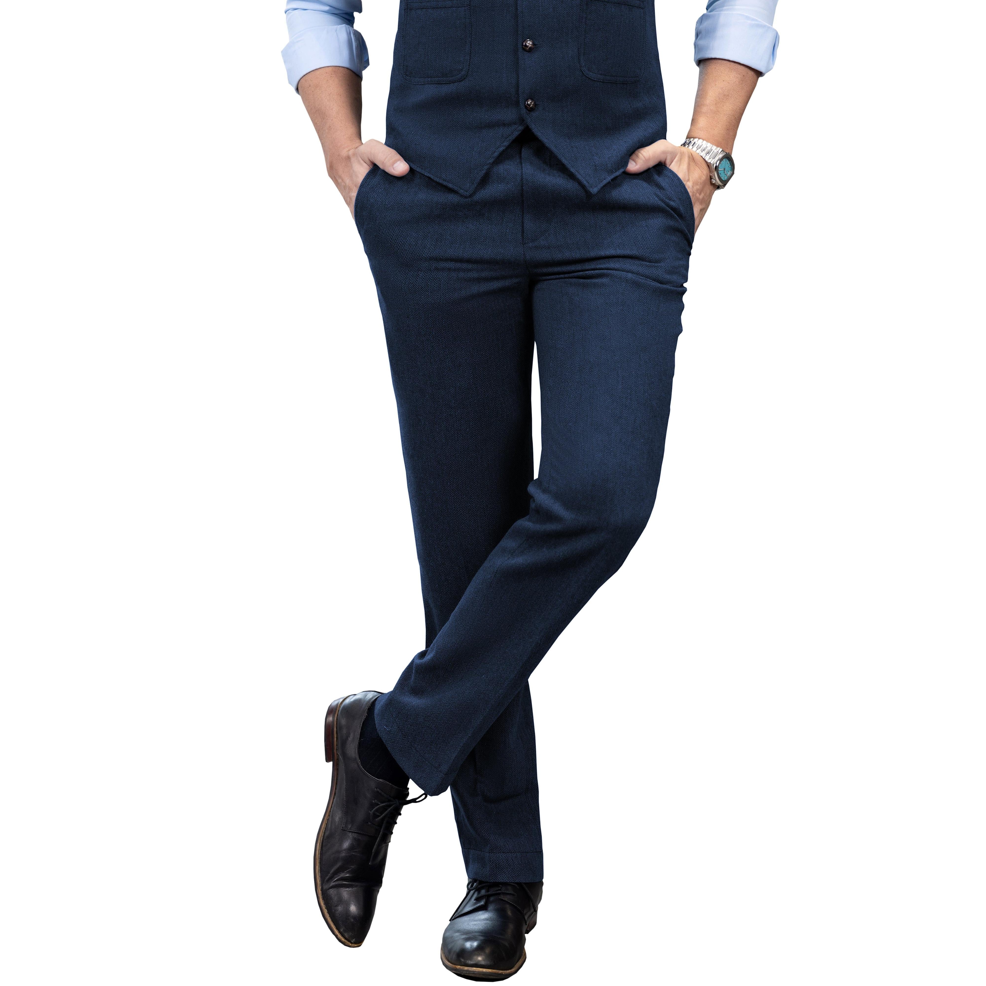 ceehuteey Men's Winter Casual Herringbone Formal Tweed Trousers