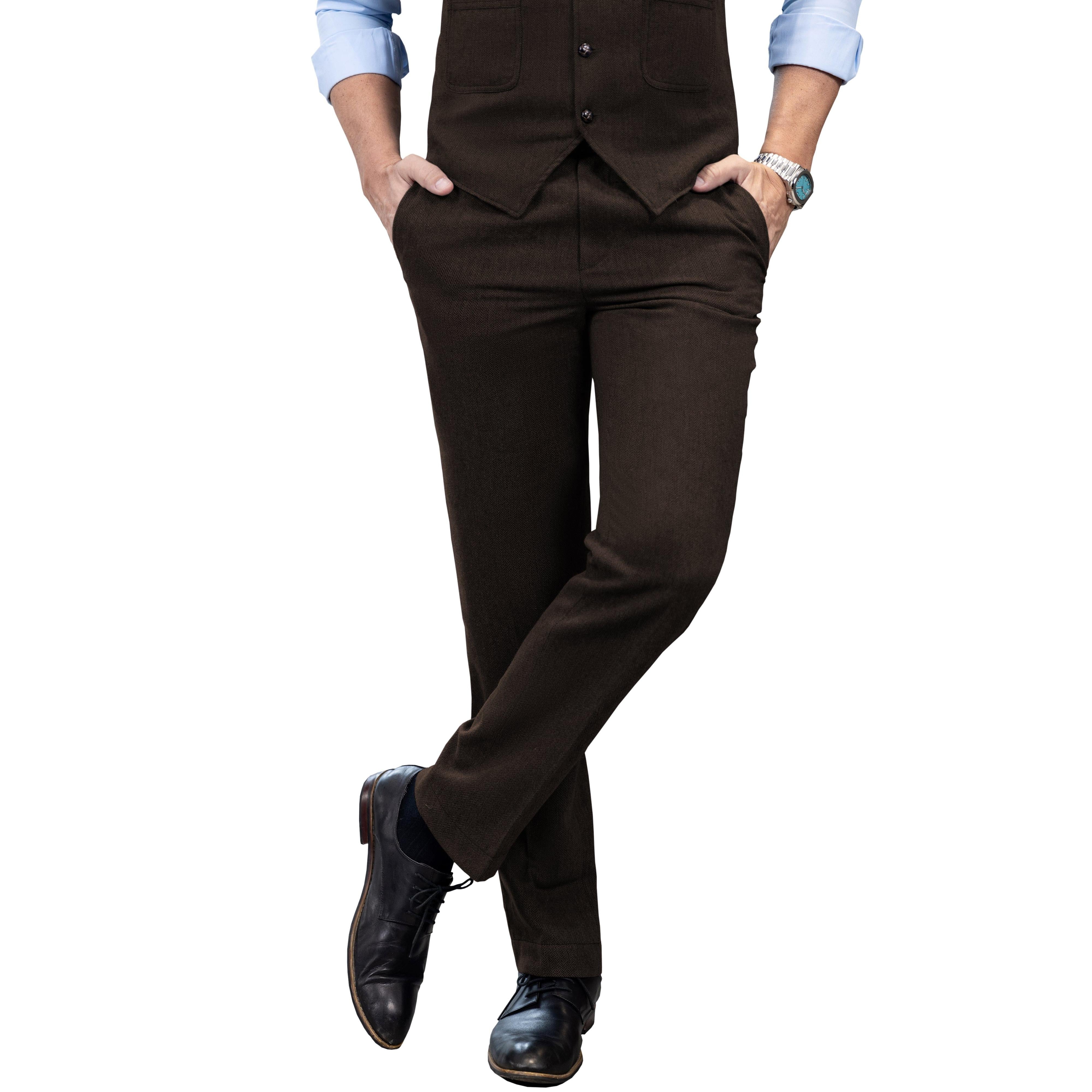 ceehuteey Men's Winter Casual Herringbone Formal Tweed Trousers