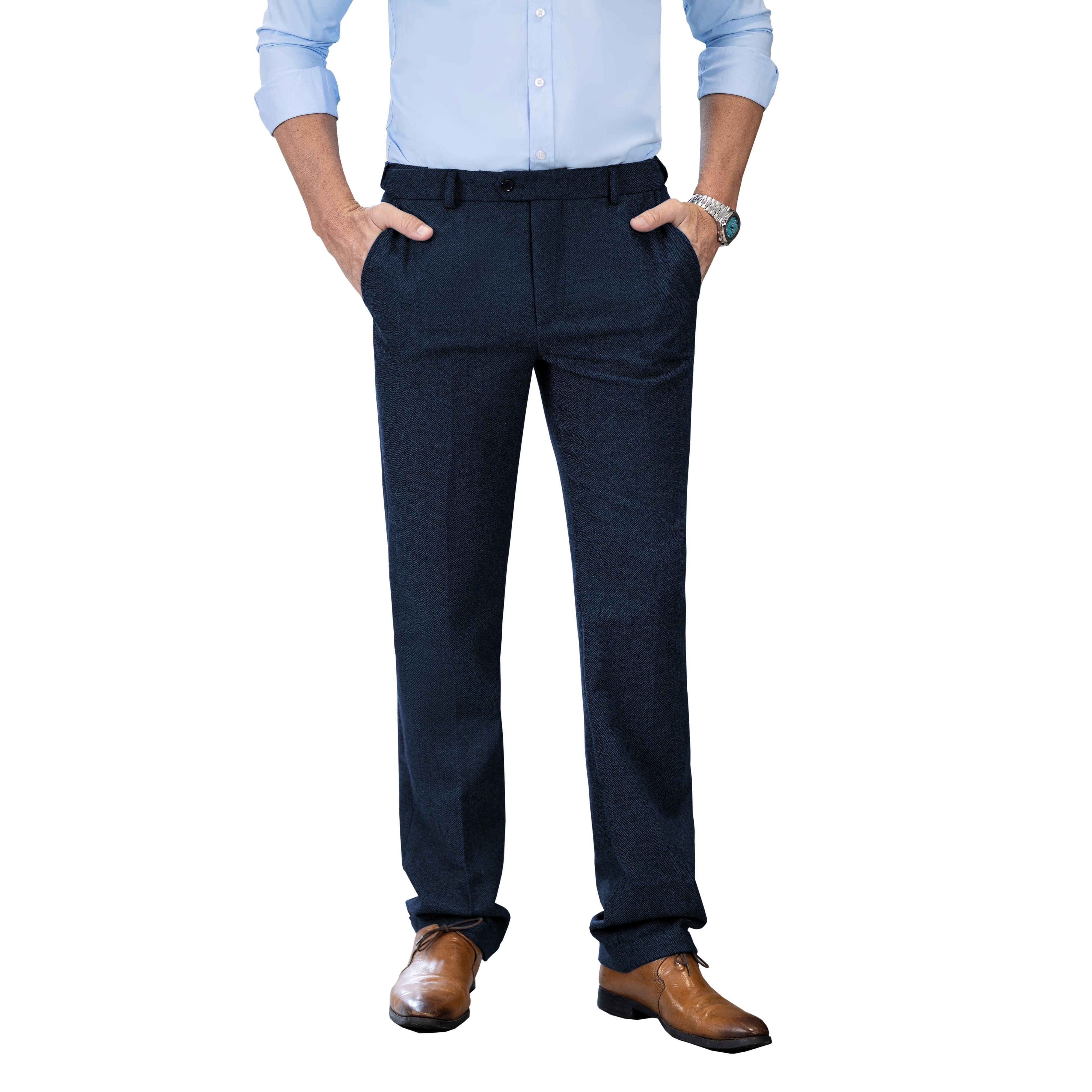 ceehuteey Men's winter Classic Herringbone Formal Tweed Trousers