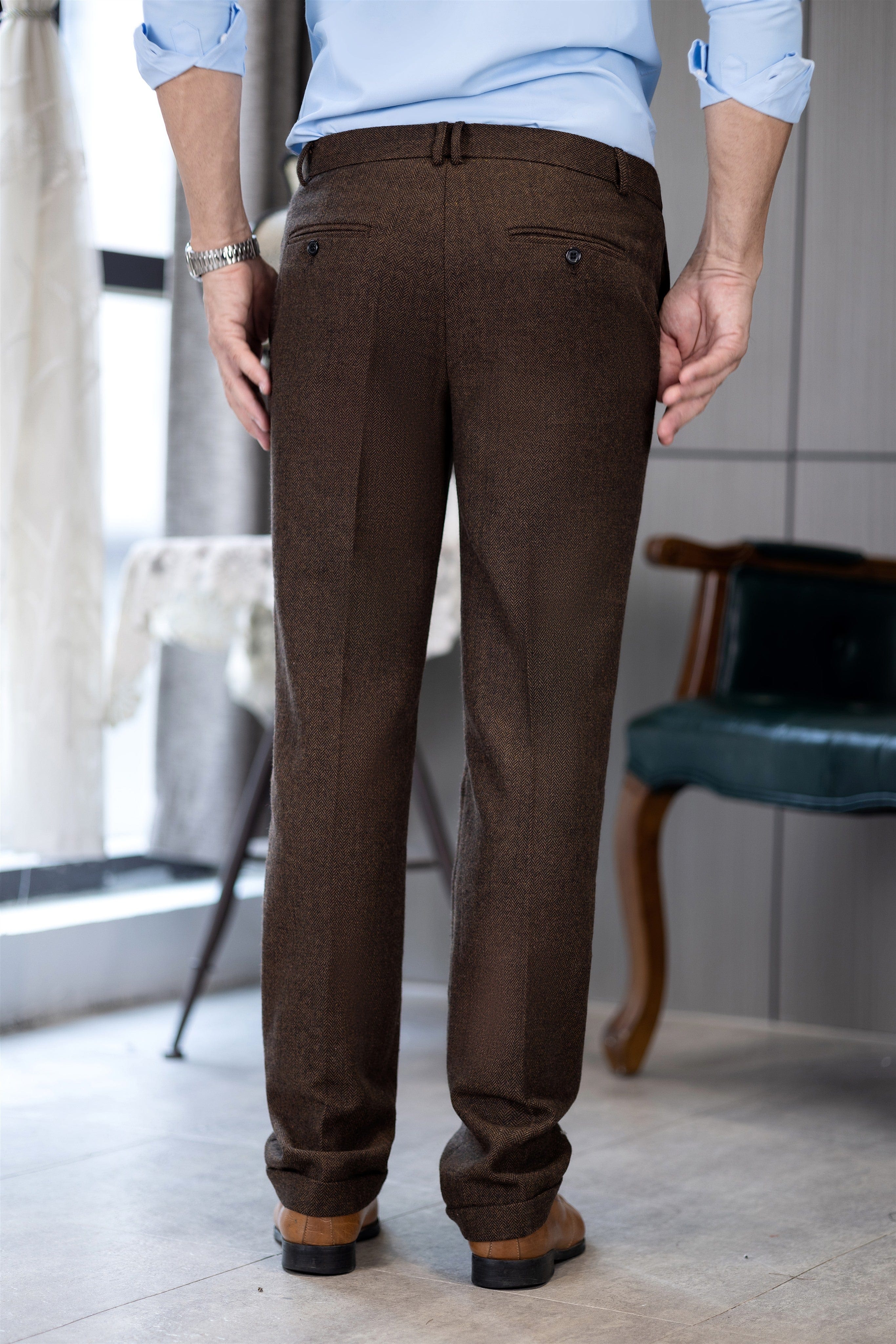 ceehuteey Men's winter Classic Herringbone Formal Tweed Trousers