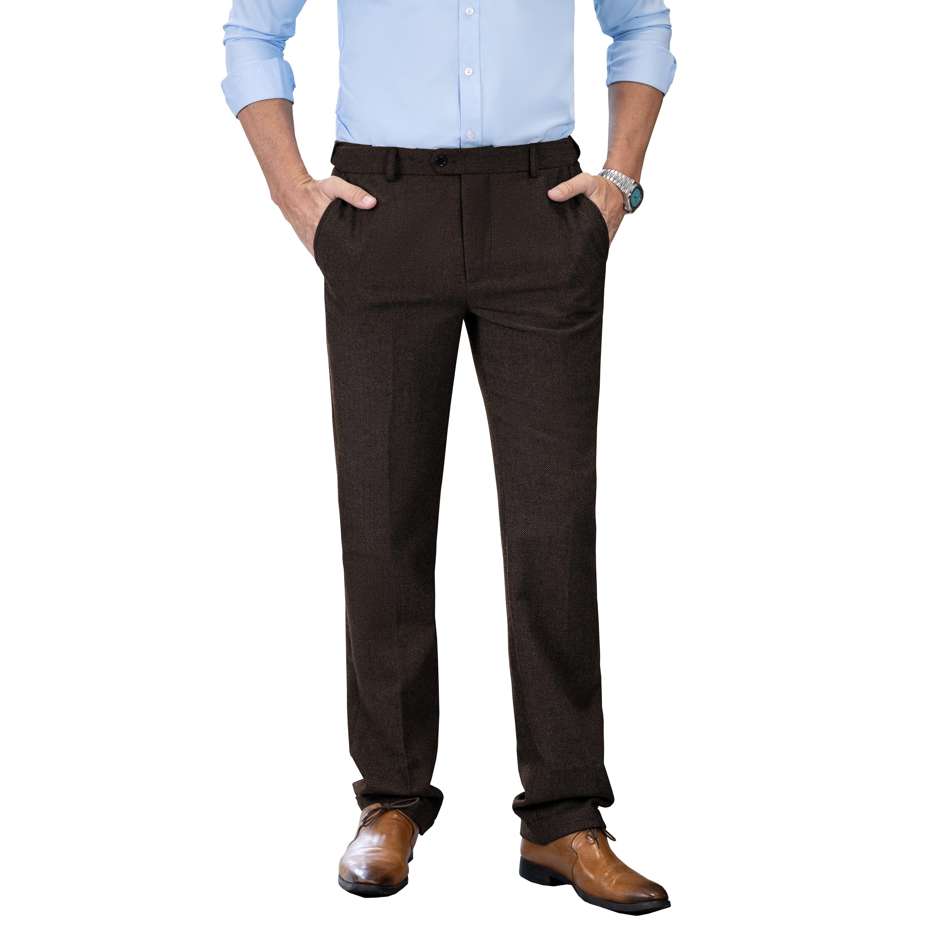 ceehuteey Men's winter Classic Herringbone Formal Tweed Trousers