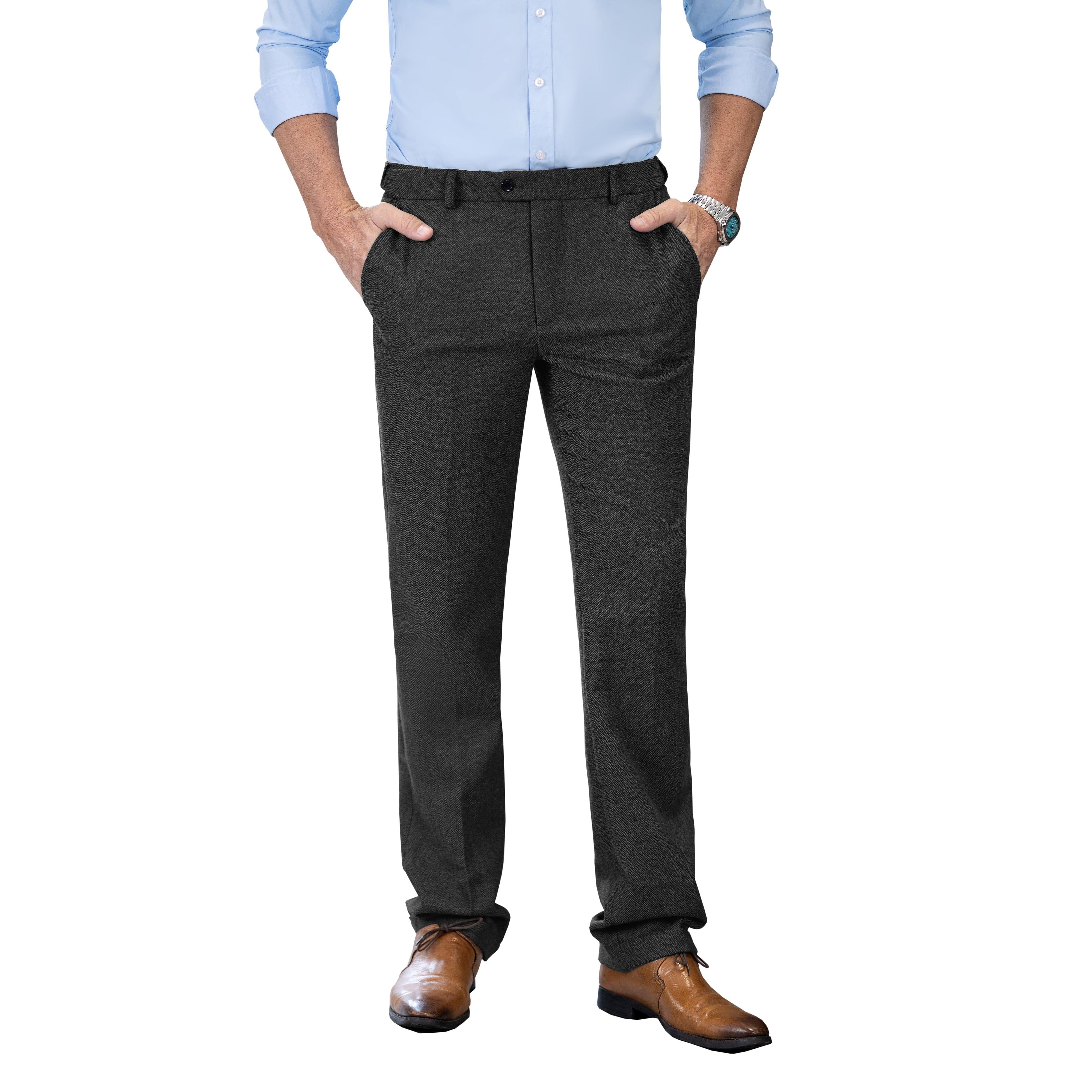 ceehuteey Men's winter Classic Herringbone Formal Tweed Trousers