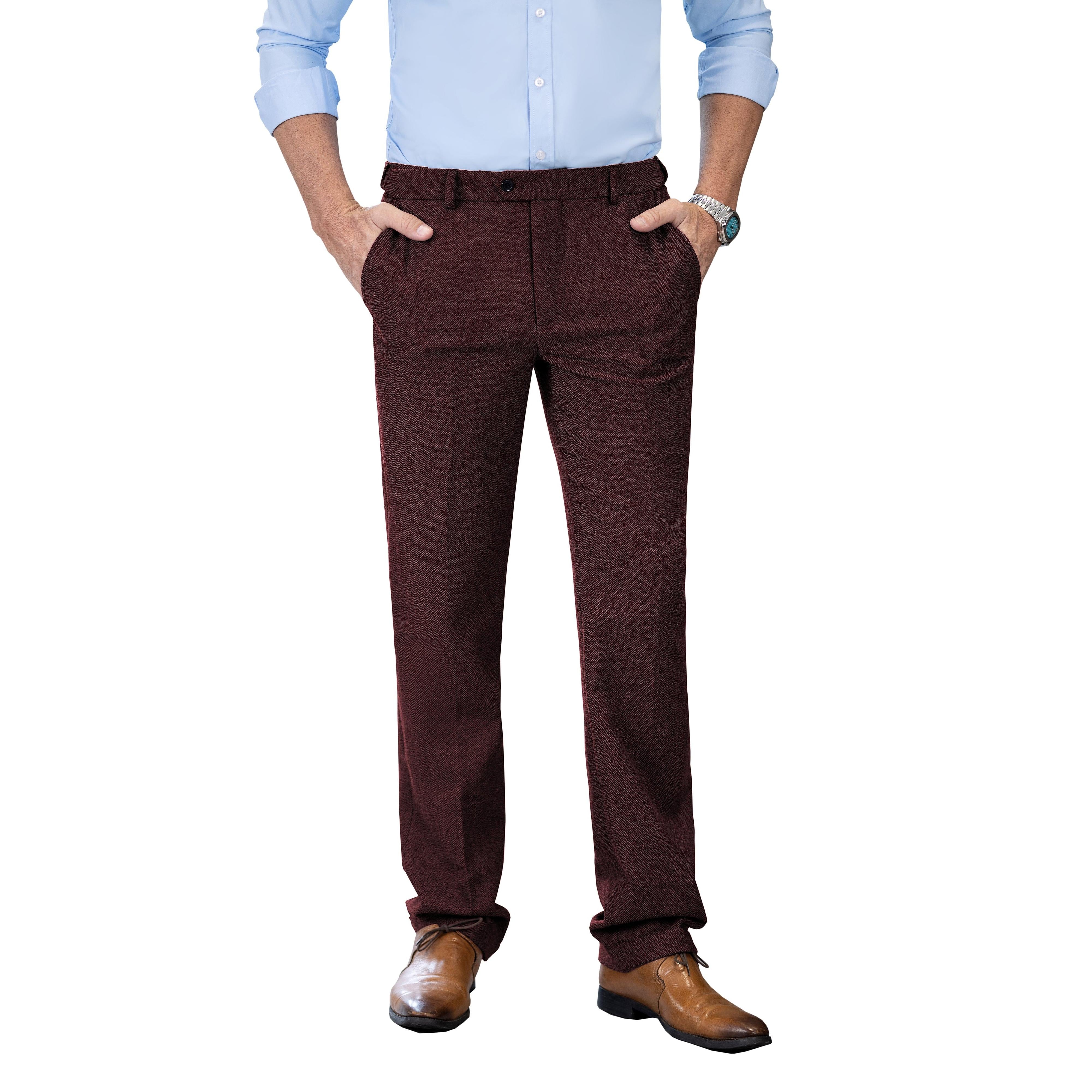 ceehuteey Men's winter Classic Herringbone Formal Tweed Trousers