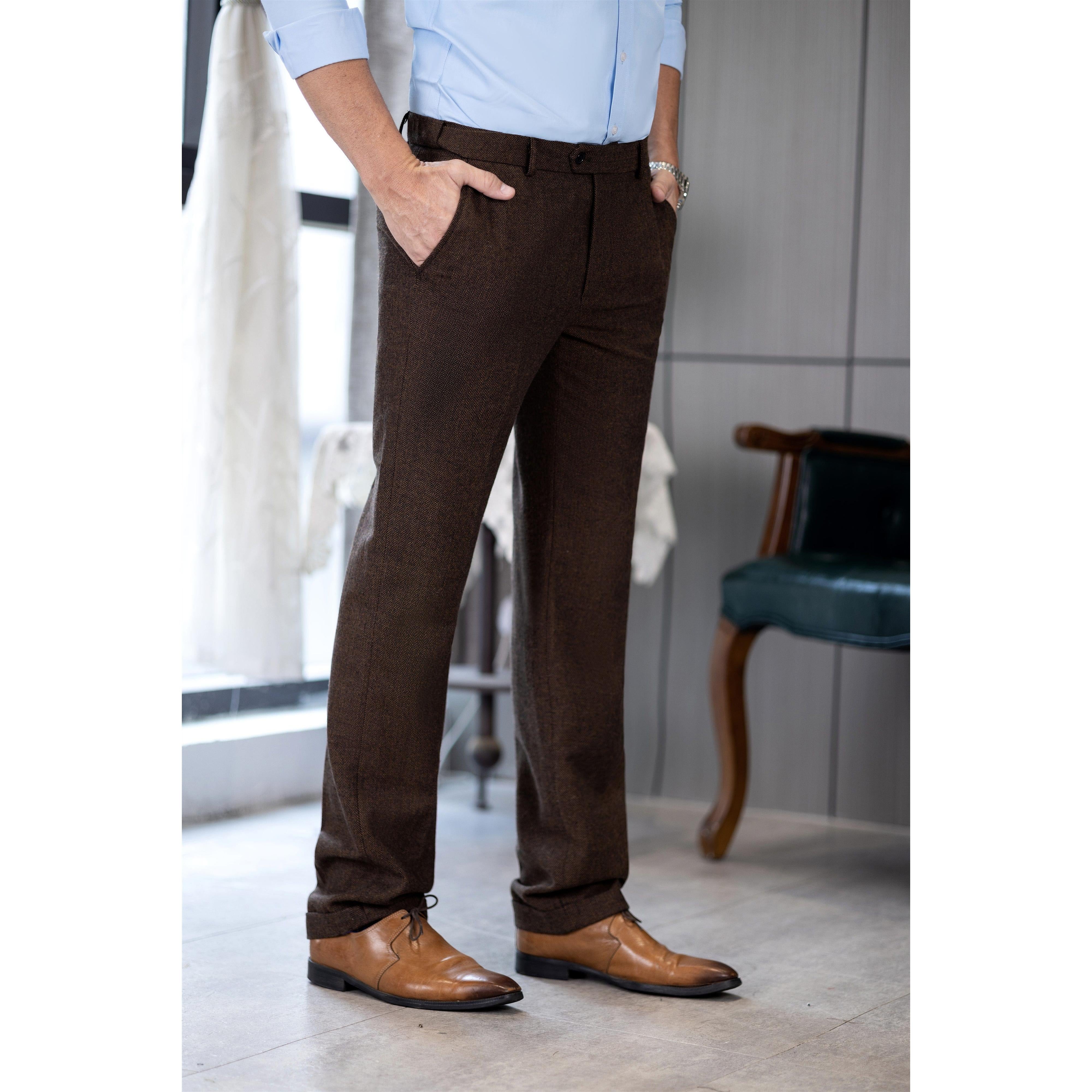 ceehuteey Men's winter Classic Herringbone Formal Tweed Trousers