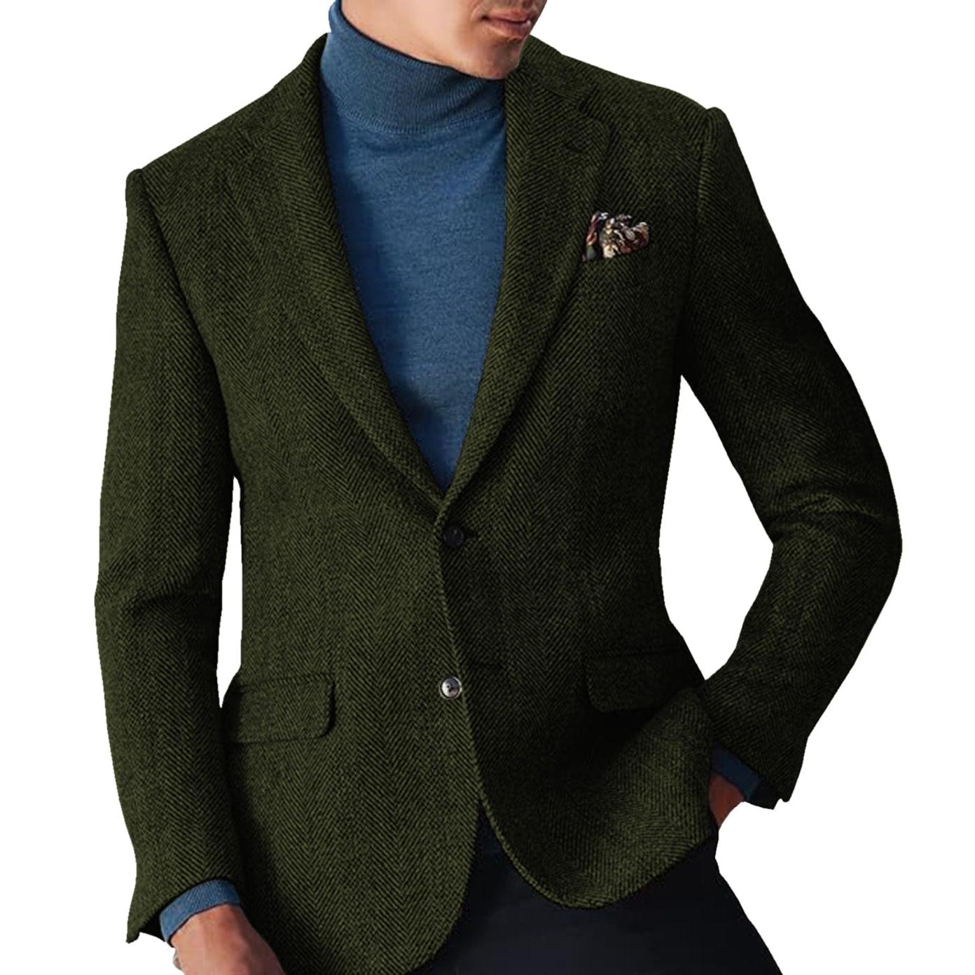 ceehuteey Men's winter Leisure Wool Herringbone Tweed Formal Notch Lapel Blazer