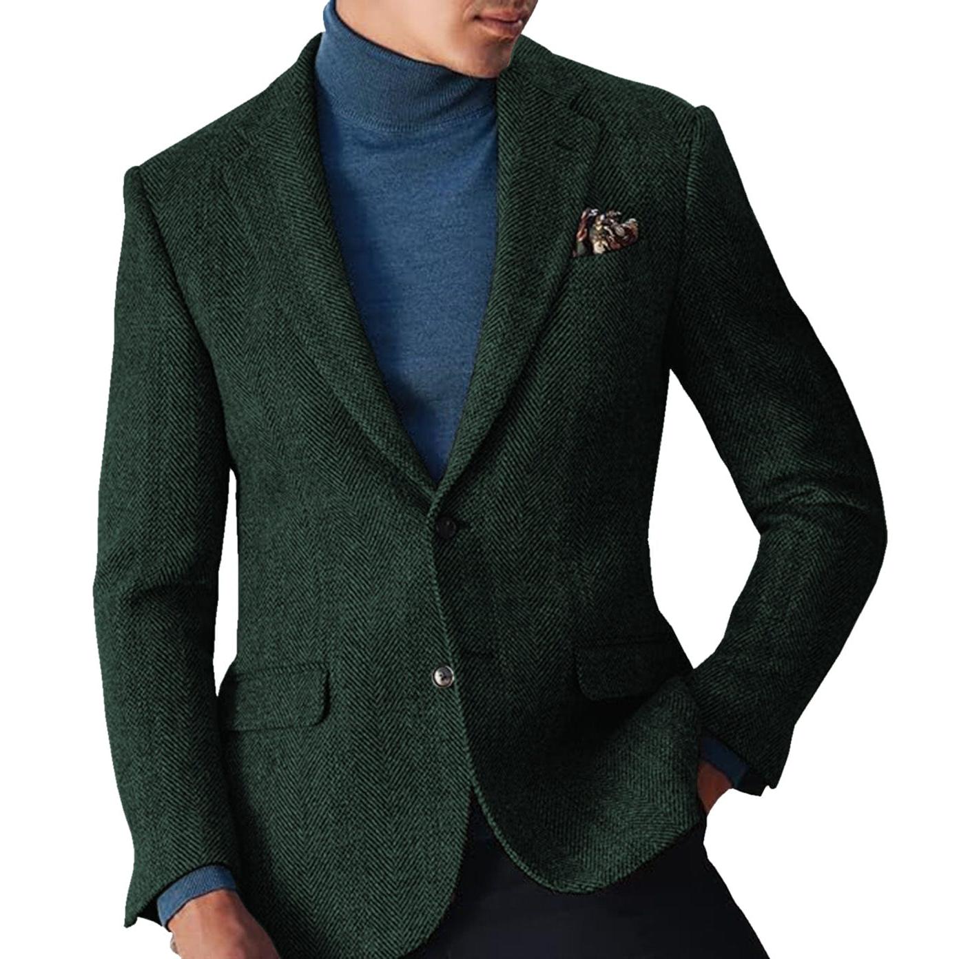 ceehuteey Men's winter Leisure Wool Herringbone Tweed Formal Notch Lapel Blazer