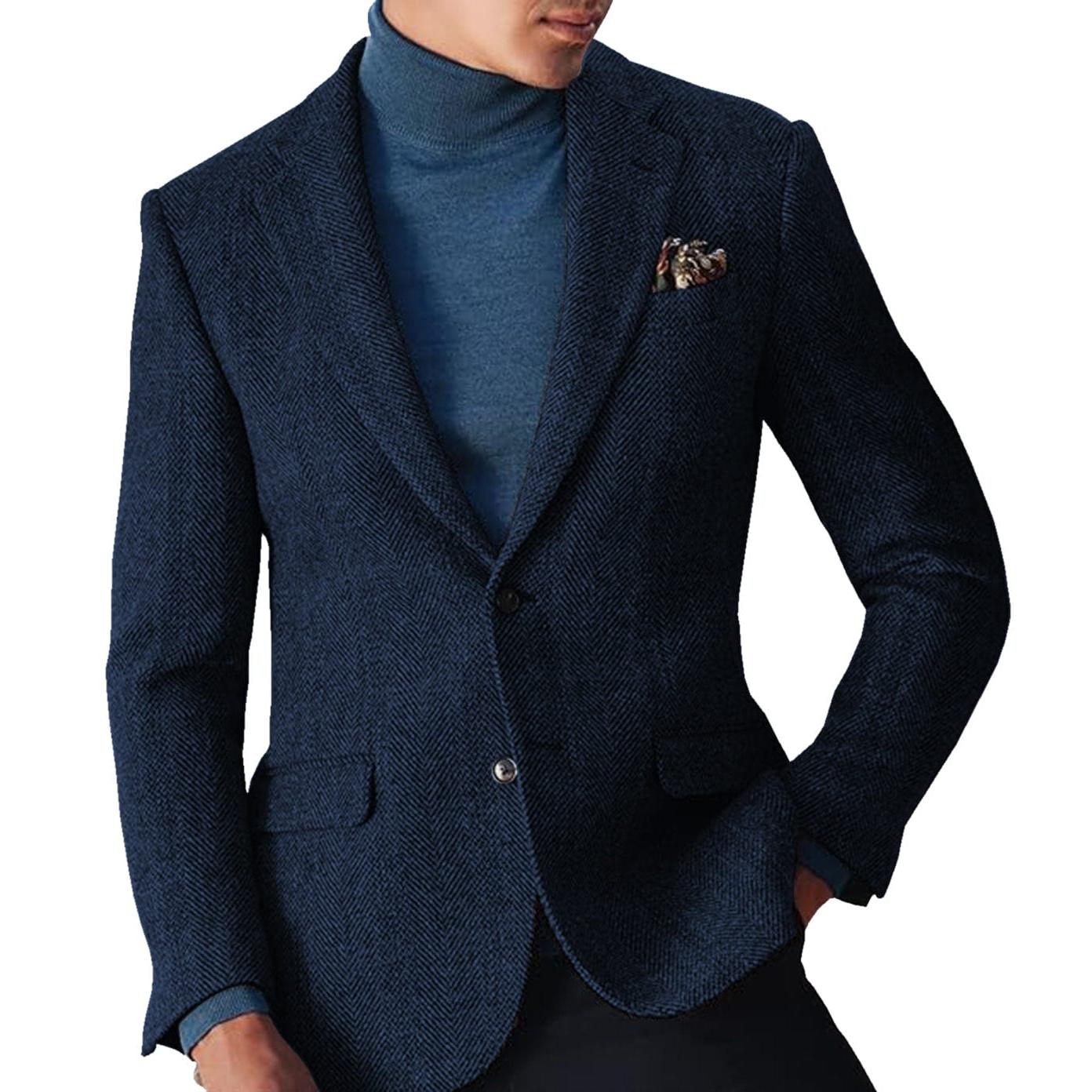 ceehuteey Men's winter Leisure Wool Herringbone Tweed Formal Notch Lapel Blazer