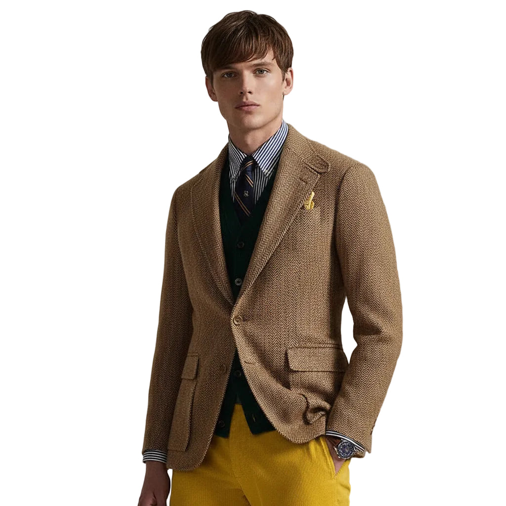 ceehuteey Men's winter Wool Herringbone Tweed Jacket Formal Blazer