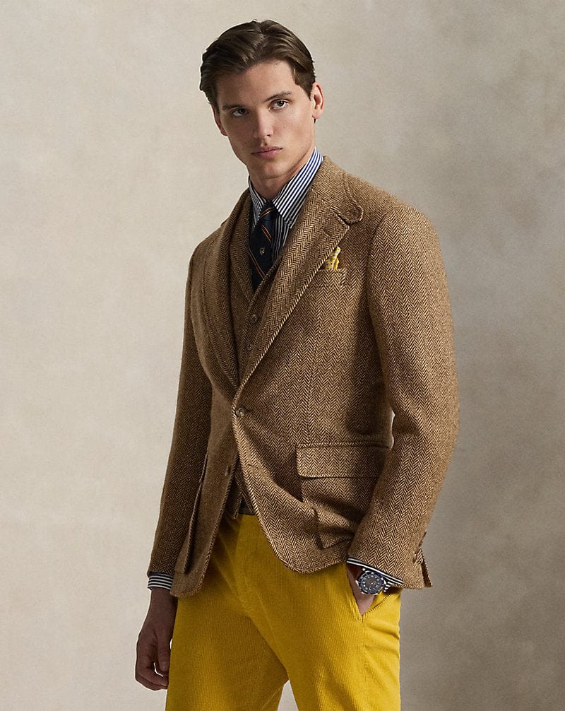 ceehuteey Men's winter Wool Herringbone Tweed Jacket Formal Blazer