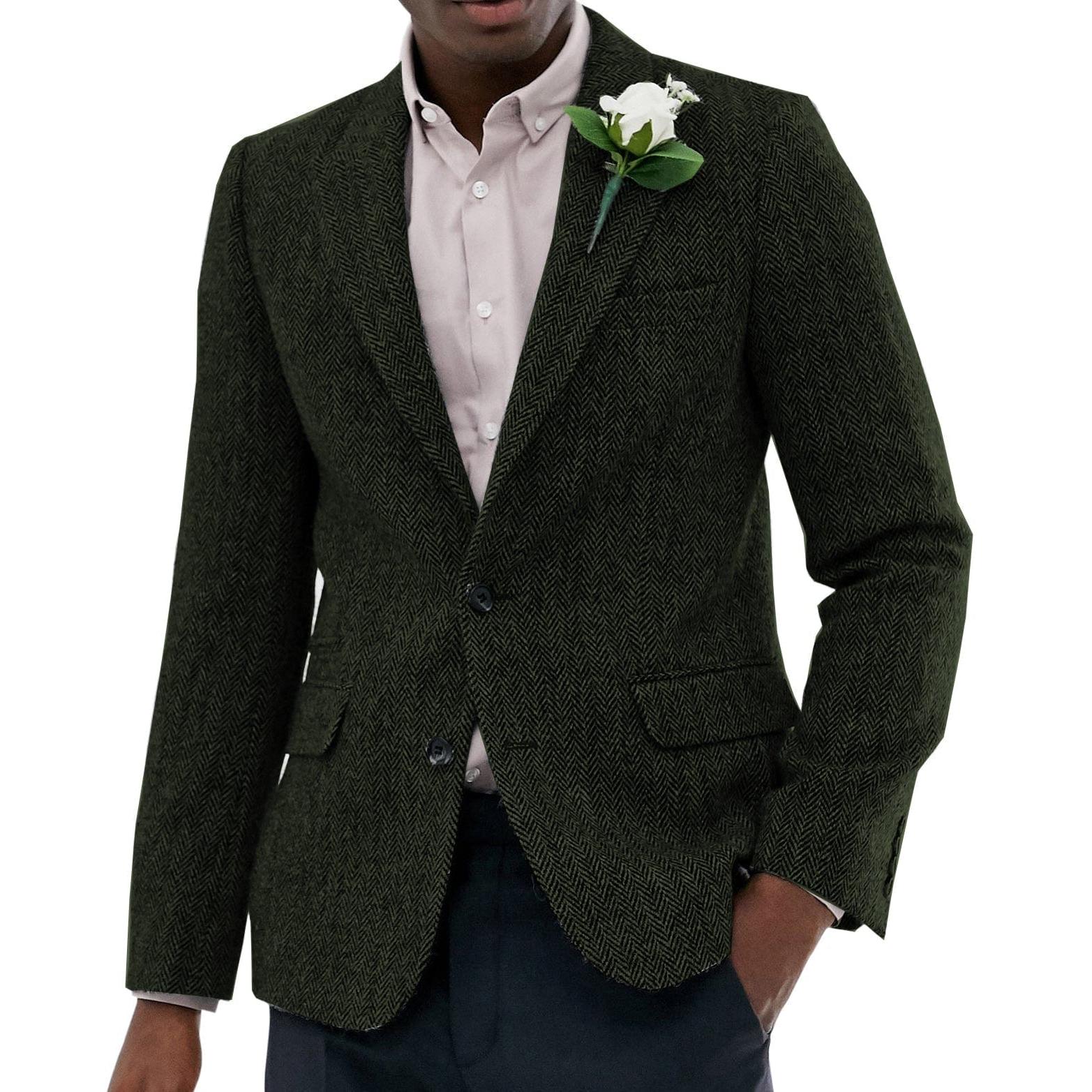 ceehuteey Men's Wool Herringbone Formal Notch Lapel Blazer