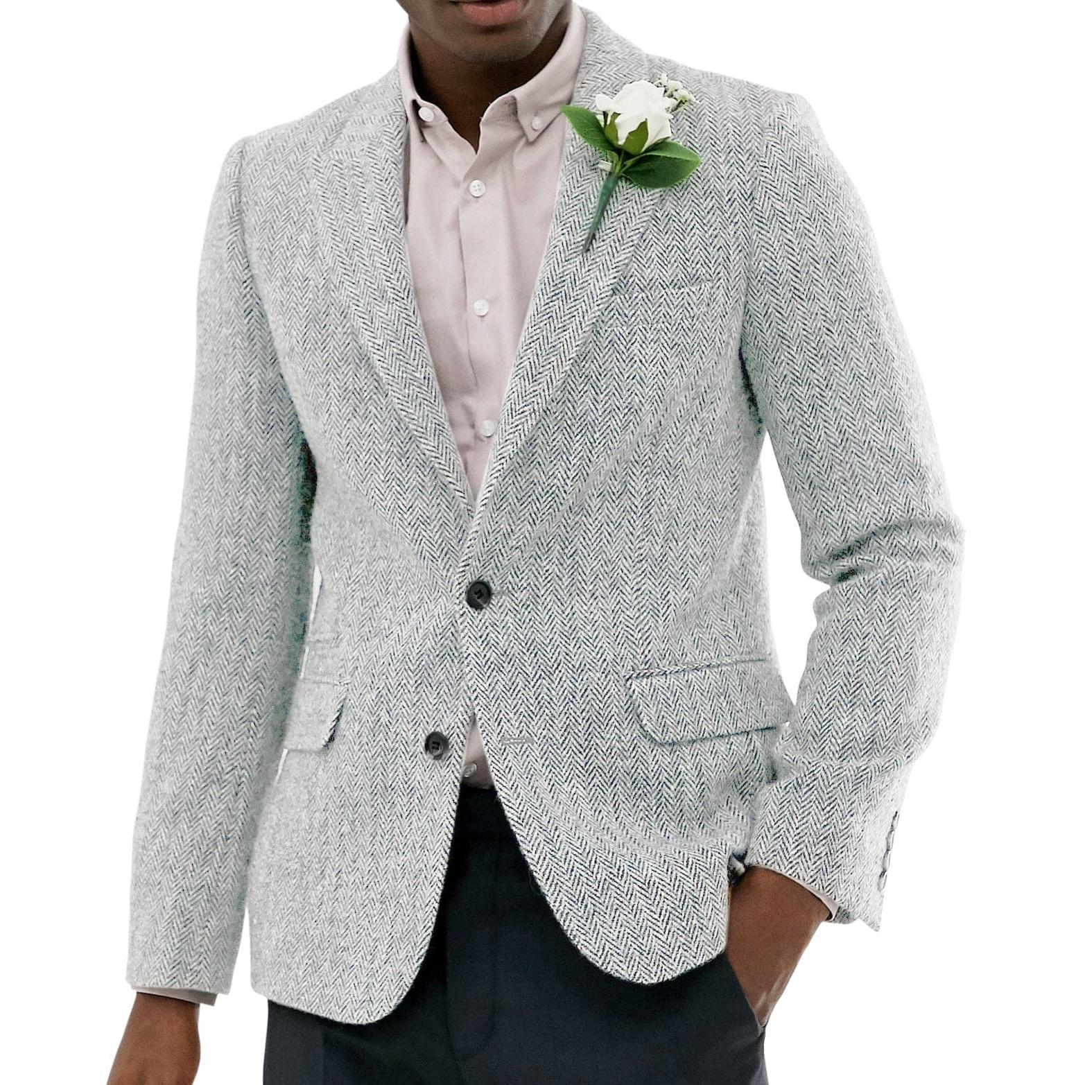 ceehuteey Men's Wool Herringbone Formal Notch Lapel Blazer