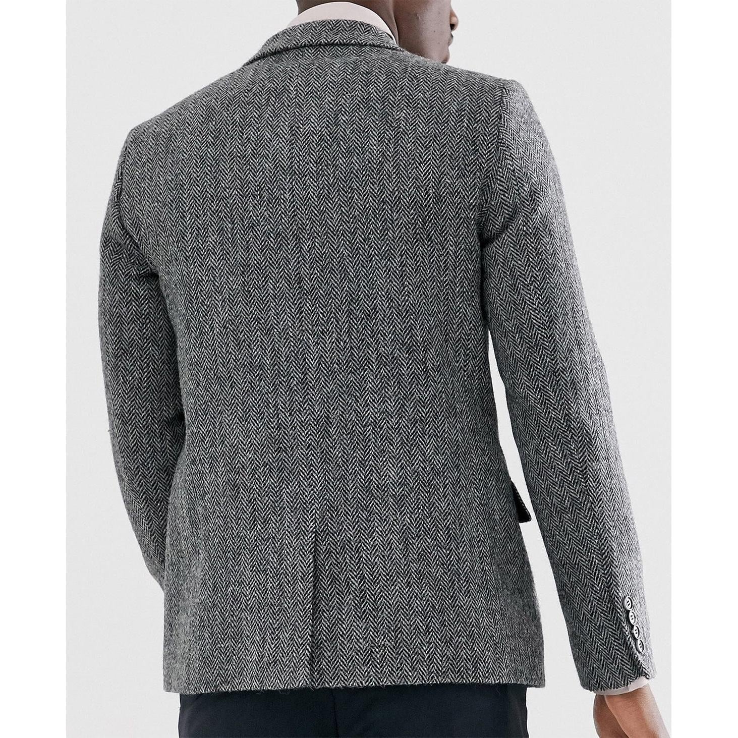 ceehuteey Men's Wool Herringbone Formal Notch Lapel Blazer