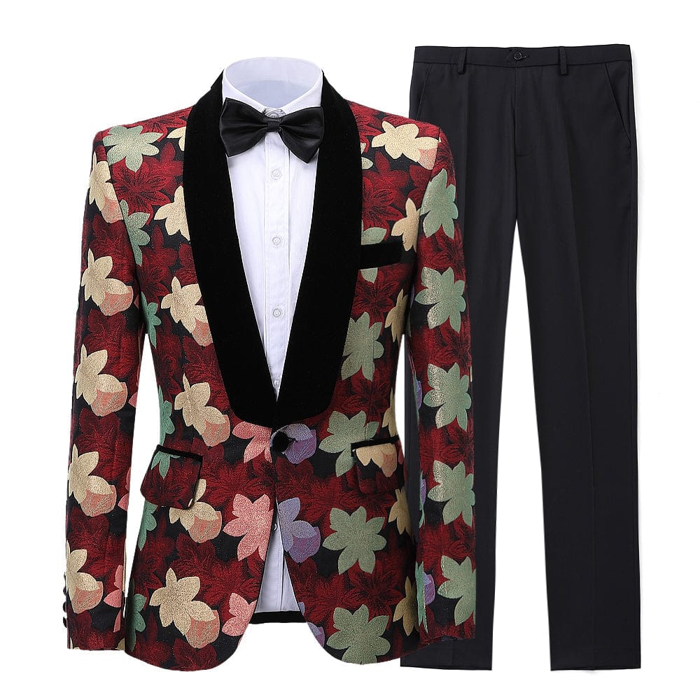ceehuteey Mens 2 Piece Floral Dress Suit One Button Dinner Tuxedo Jacket & Pants