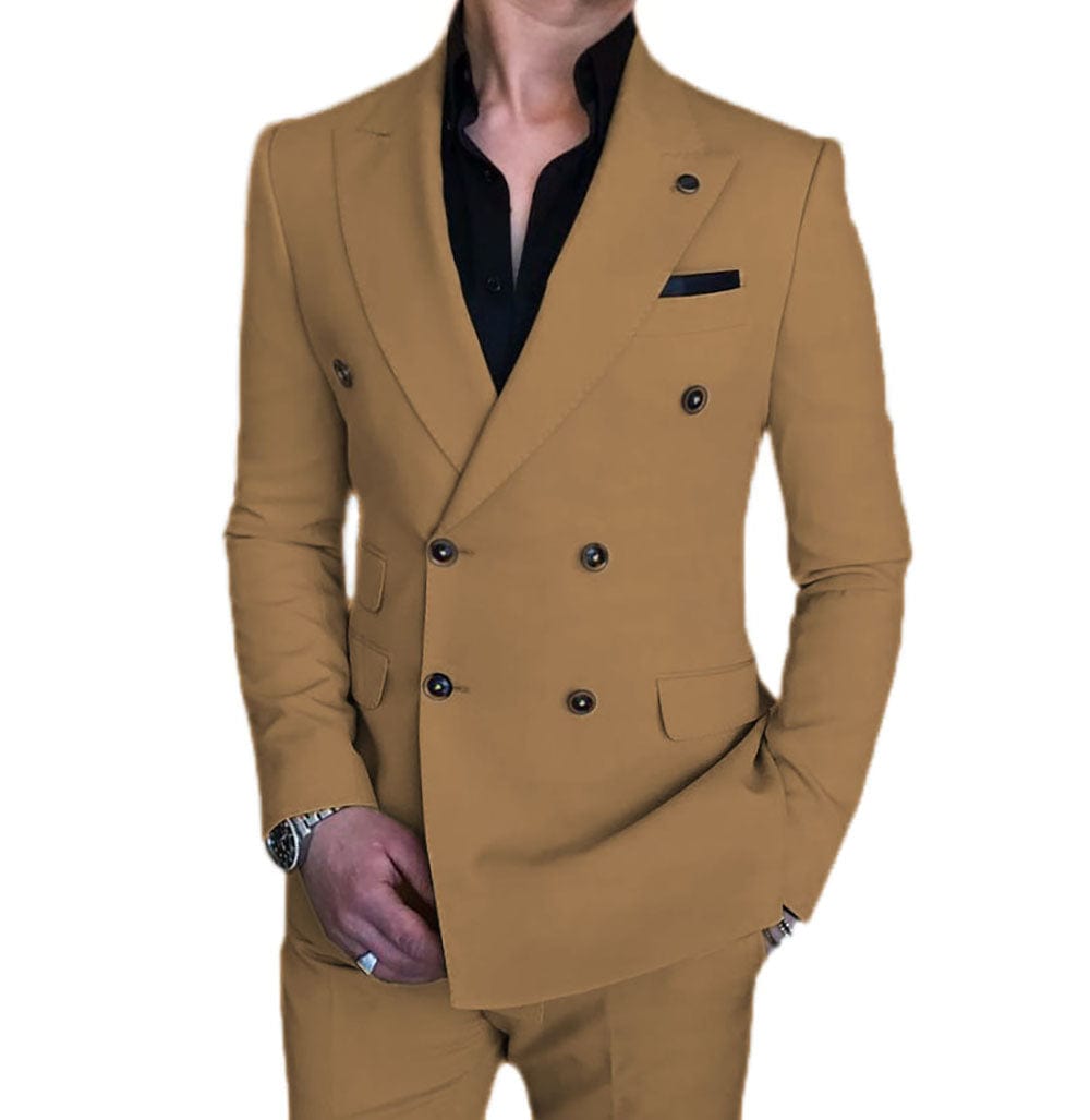ceehuteey Mens 2 Piece Suit Slim Fit Double Breasted Blazer and Pants Solid Color Prom Tuxedo