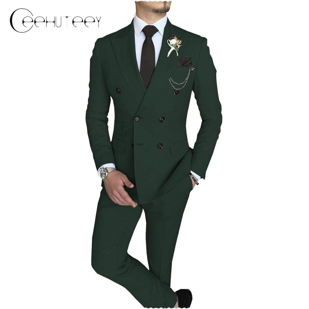 ceehuteey Mens 2 Piece Suit Slim Fit Double Breasted Peak Lapel Mens Coat (Blazer+Pants)