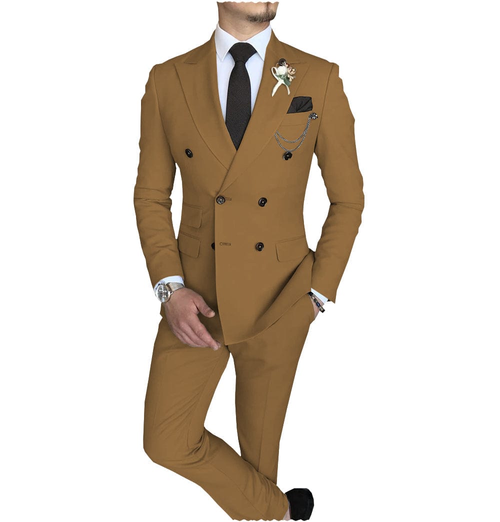 Mens 2 Piece Suit Slim Fit Double Breasted Peak Lapel Mens Coat  (Blazer+Pants)