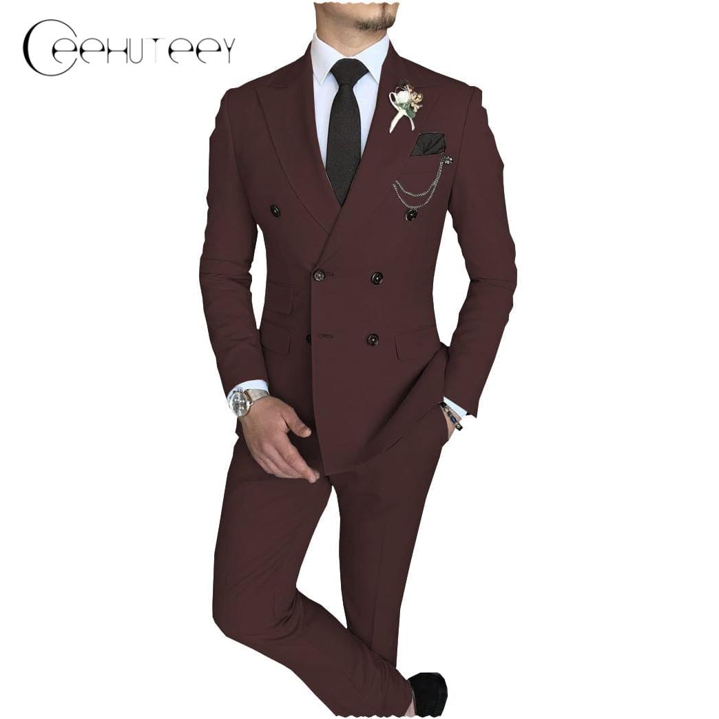 ceehuteey Mens 2 Piece Suit Slim Fit Double Breasted Peak Lapel Mens Coat (Blazer+Pants)