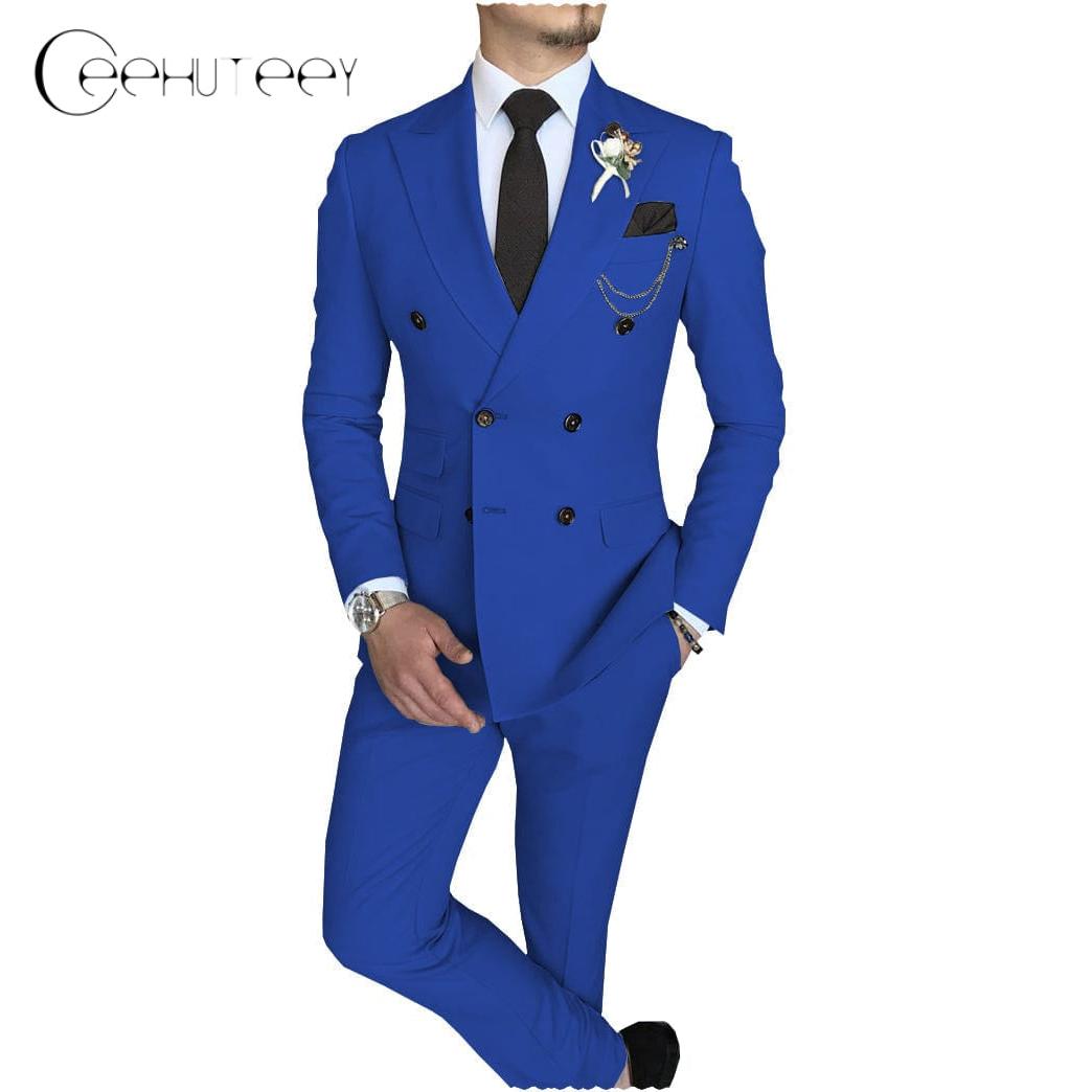 ceehuteey Mens 2 Piece Suit Slim Fit Double Breasted Peak Lapel Mens Coat (Blazer+Pants)