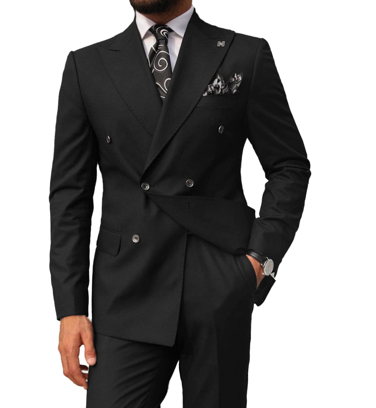 ceehuteey Mens 2 Pieces Suit Slim Fit Business Double Breasted Peak Lapel Tuxedos (Blazer+Pants)