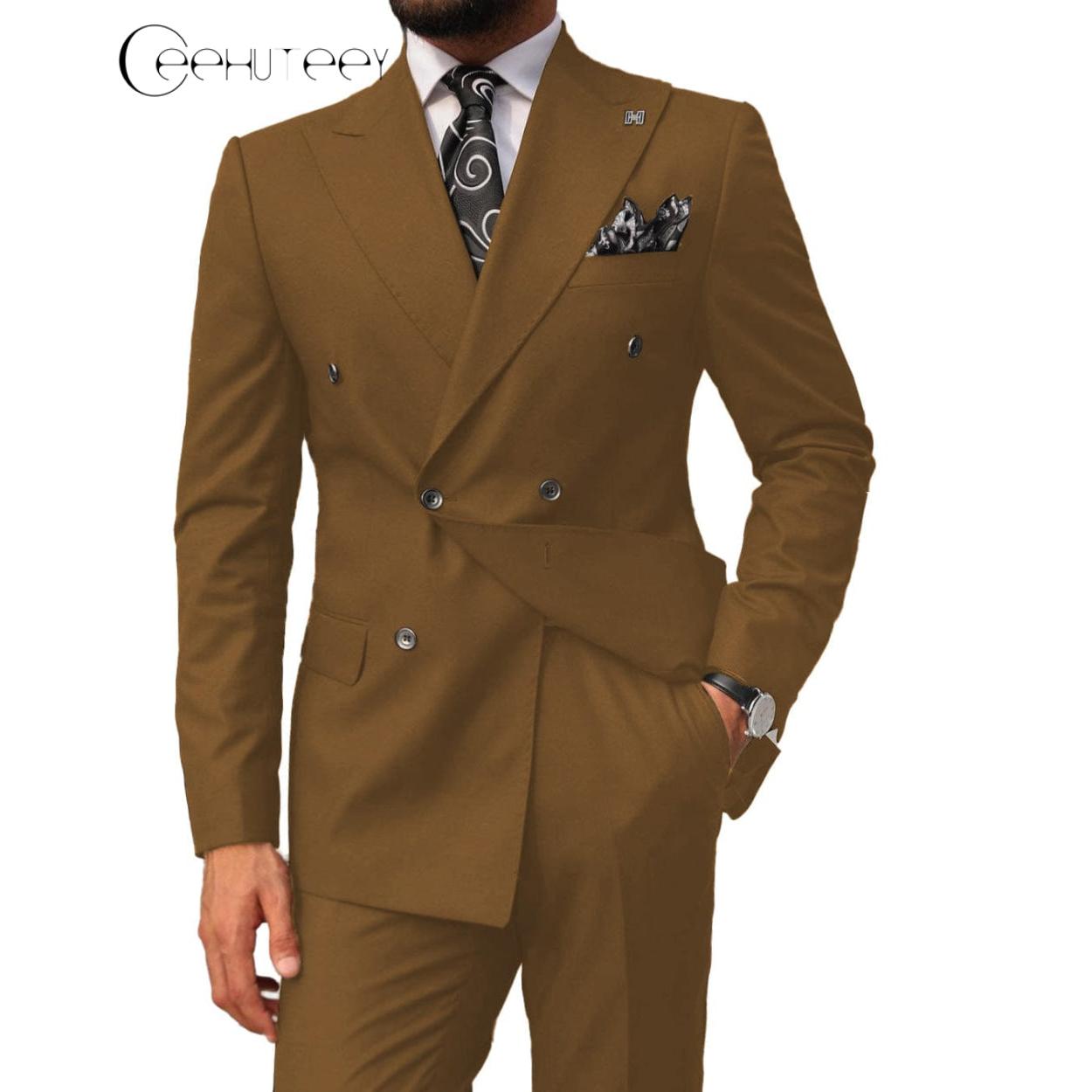 ceehuteey Mens 2 Pieces Suit Slim Fit Business Double Breasted Peak Lapel Tuxedos (Blazer+Pants)