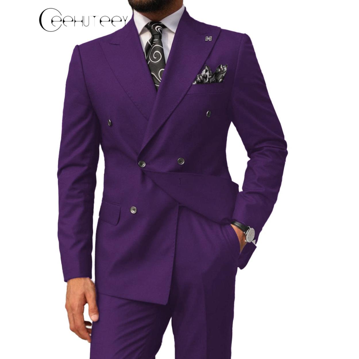 ceehuteey Mens 2 Pieces Suit Slim Fit Business Double Breasted Peak Lapel Tuxedos (Blazer+Pants)