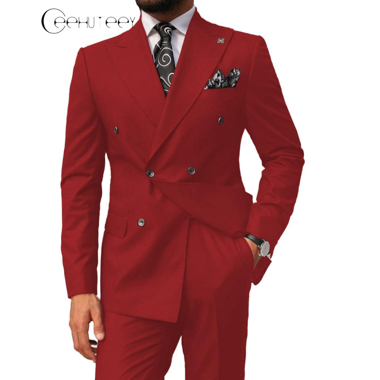 ceehuteey Mens 2 Pieces Suit Slim Fit Business Double Breasted Peak Lapel Tuxedos (Blazer+Pants)