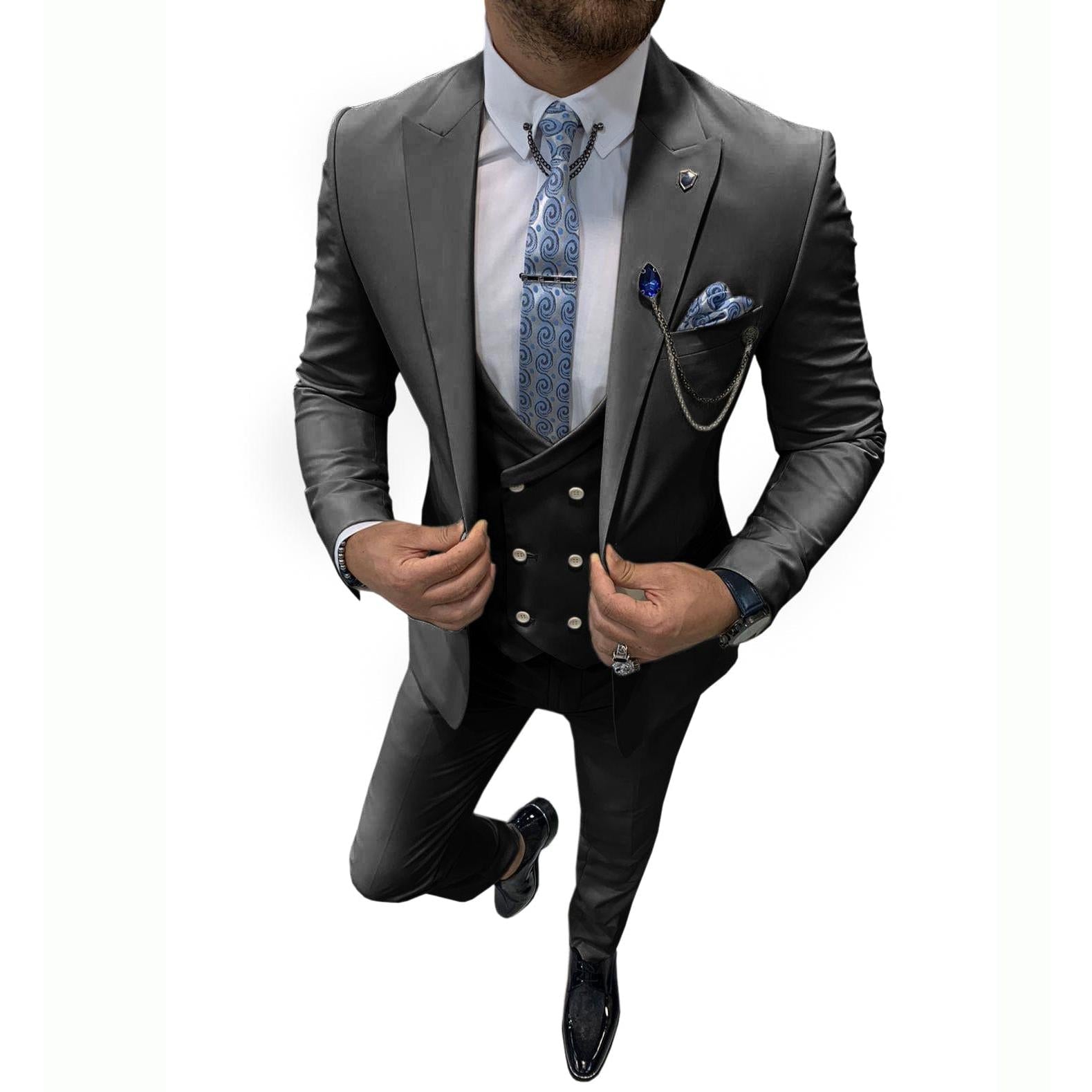 ceehuteey Mens Formal Suits Slim Fit, Peak Lapel 3 Piece Suits for Wedding