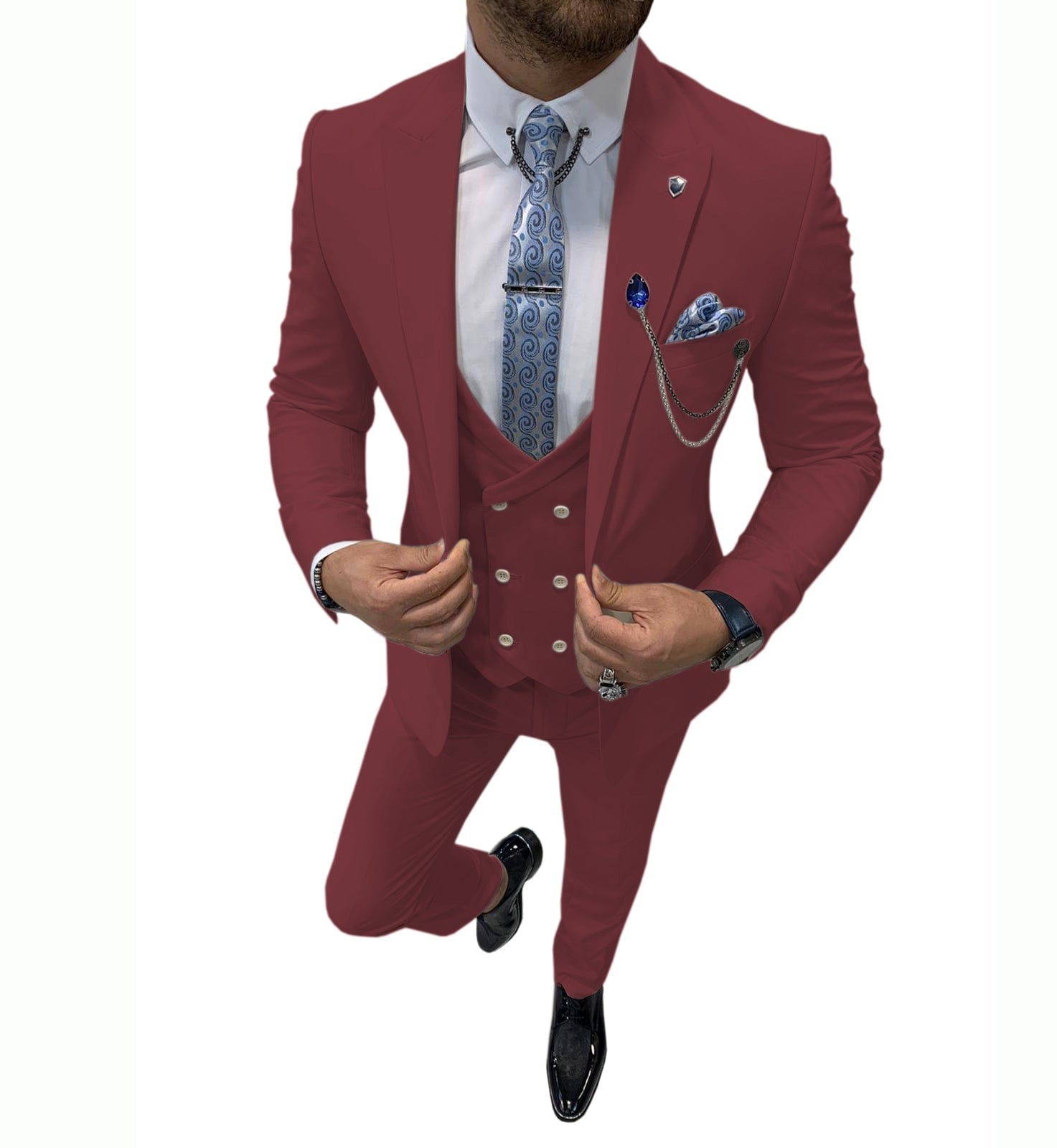 ceehuteey Mens Formal Suits Slim Fit, Peak Lapel 3 Piece Suits for Wedding