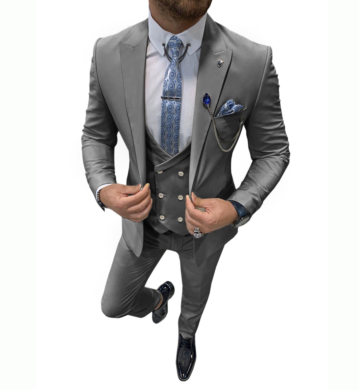 ceehuteey Mens Formal Suits Slim Fit, Peak Lapel 3 Piece Suits for Wedding