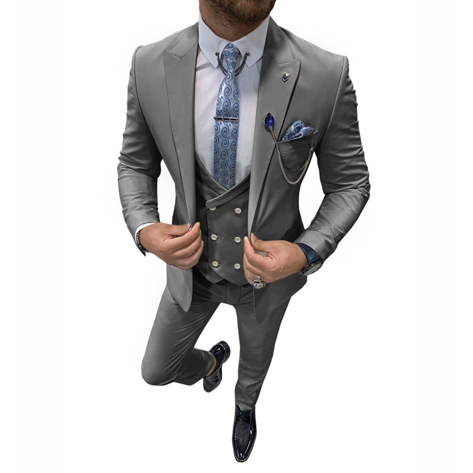 ceehuteey Mens Formal Suits Slim Fit, Peak Lapel 3 Piece Suits for Wedding