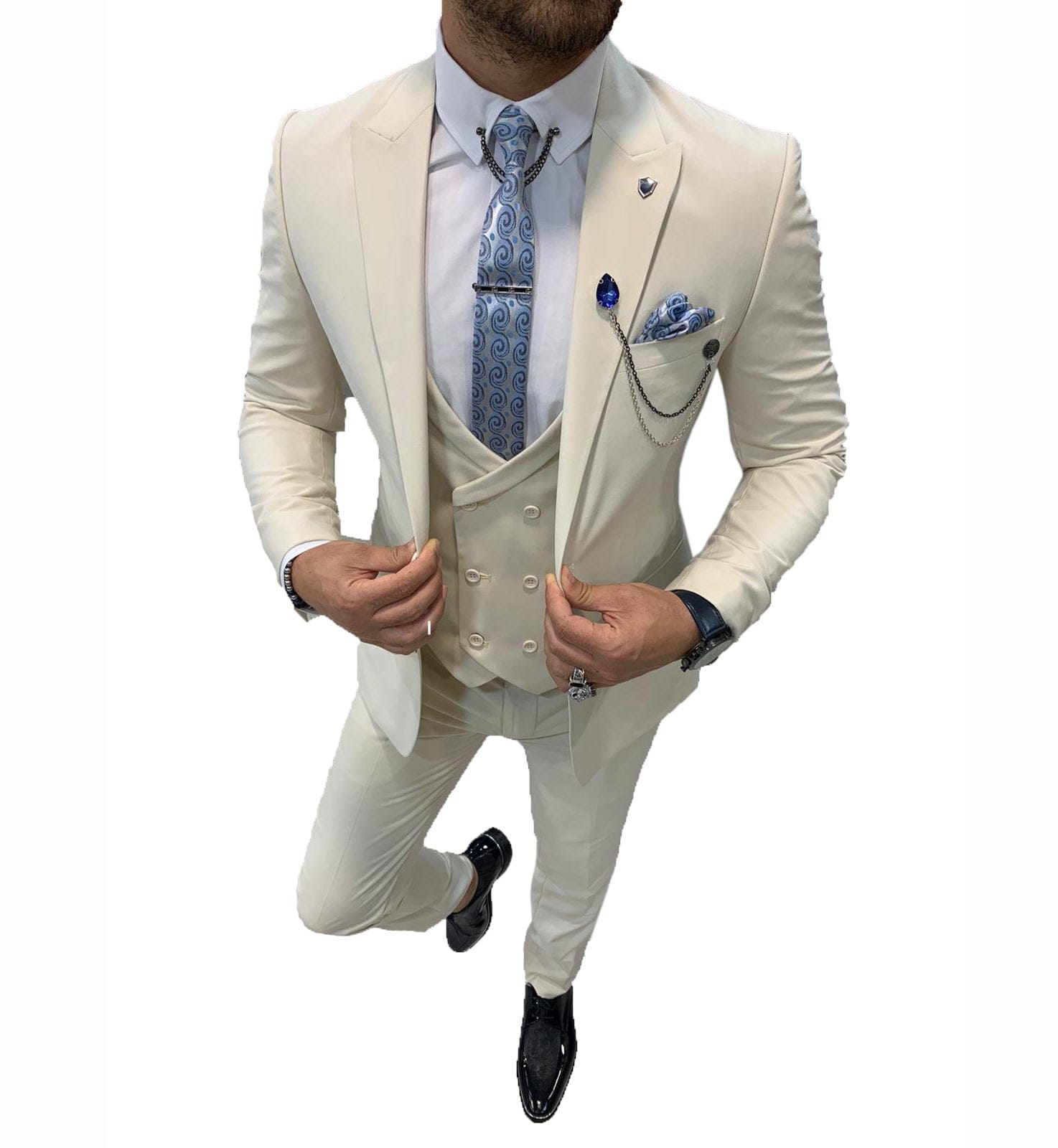 ceehuteey Mens Formal Suits Slim Fit, Peak Lapel 3 Piece Suits for Wedding