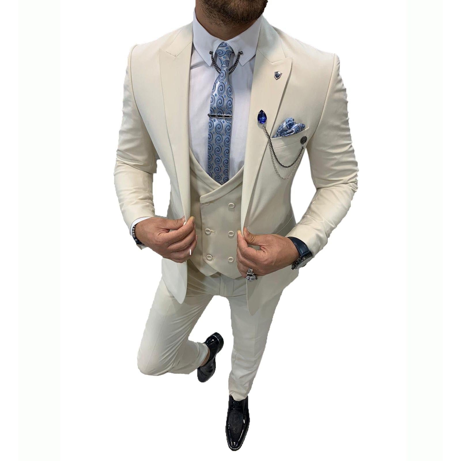 ceehuteey Mens Formal Suits Slim Fit, Peak Lapel 3 Piece Suits for Wedding