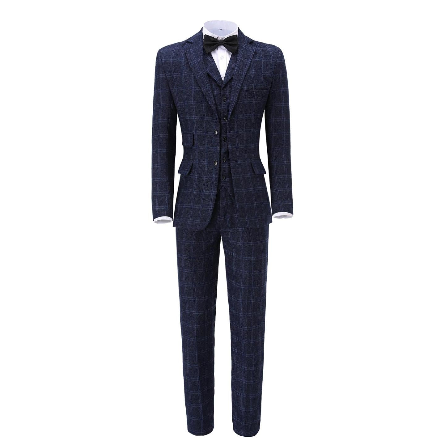 ceehuteey Mens Plaid 3 Piece Suits Slim Fit Double Breasted Plaid(Blazer+vest+Pants)