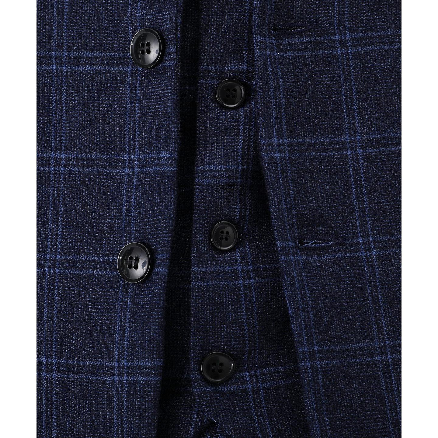 ceehuteey Mens Plaid 3 Piece Suits Slim Fit Double Breasted Plaid(Blazer+vest+Pants)