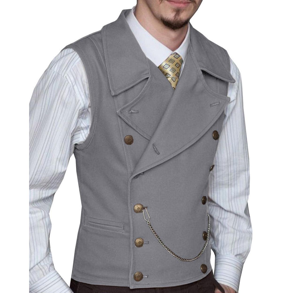 ceehuteey Mens Suede Cowboy Double Breasted Large Lapel Suede Classic Waistcoat